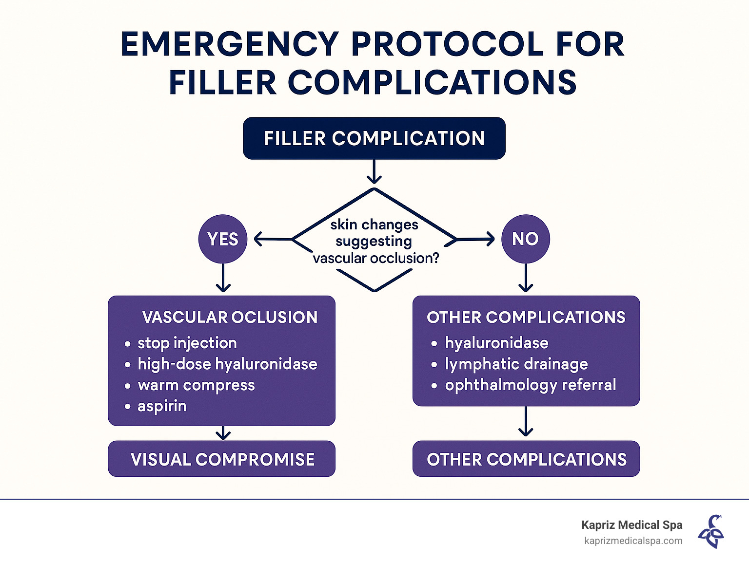 emergency protocol flowchart for filler complications - Advanced dermal filler techniques infographic 