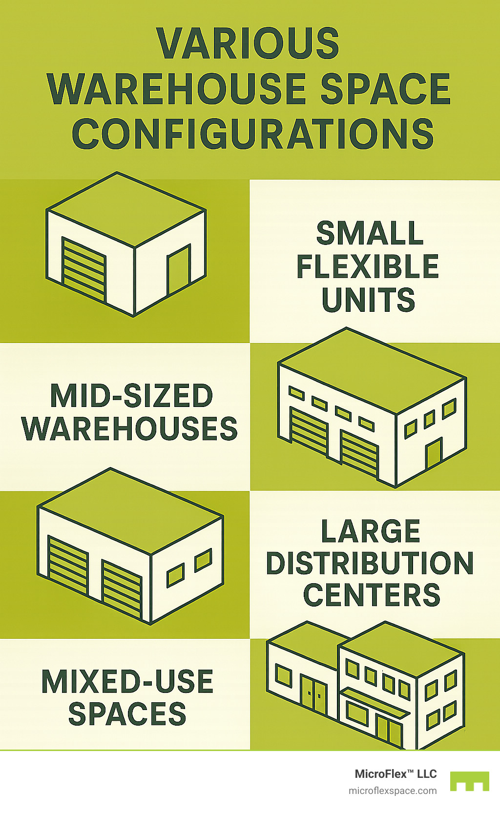 Various warehouse space configurations - warehouse space Auburn infographic