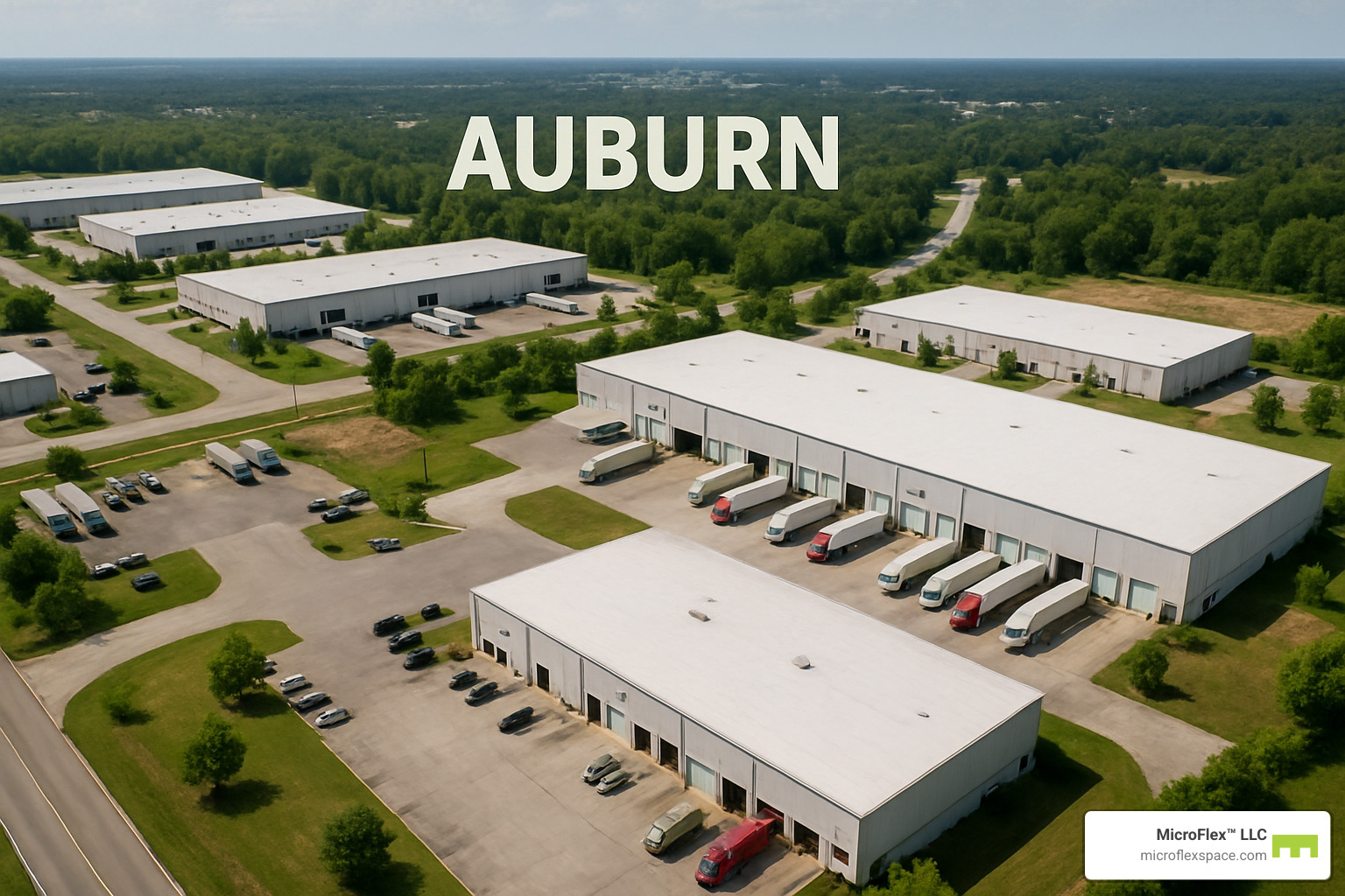 Auburn industrial park aerial view - warehouse space Auburn