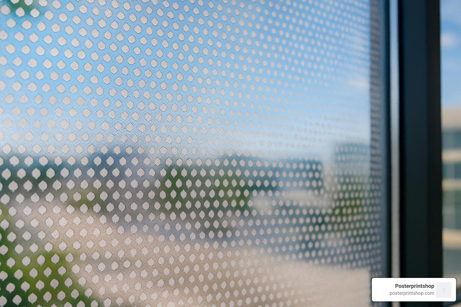 detailed close-up of perforated window film showing the tiny holes - perforated window film
