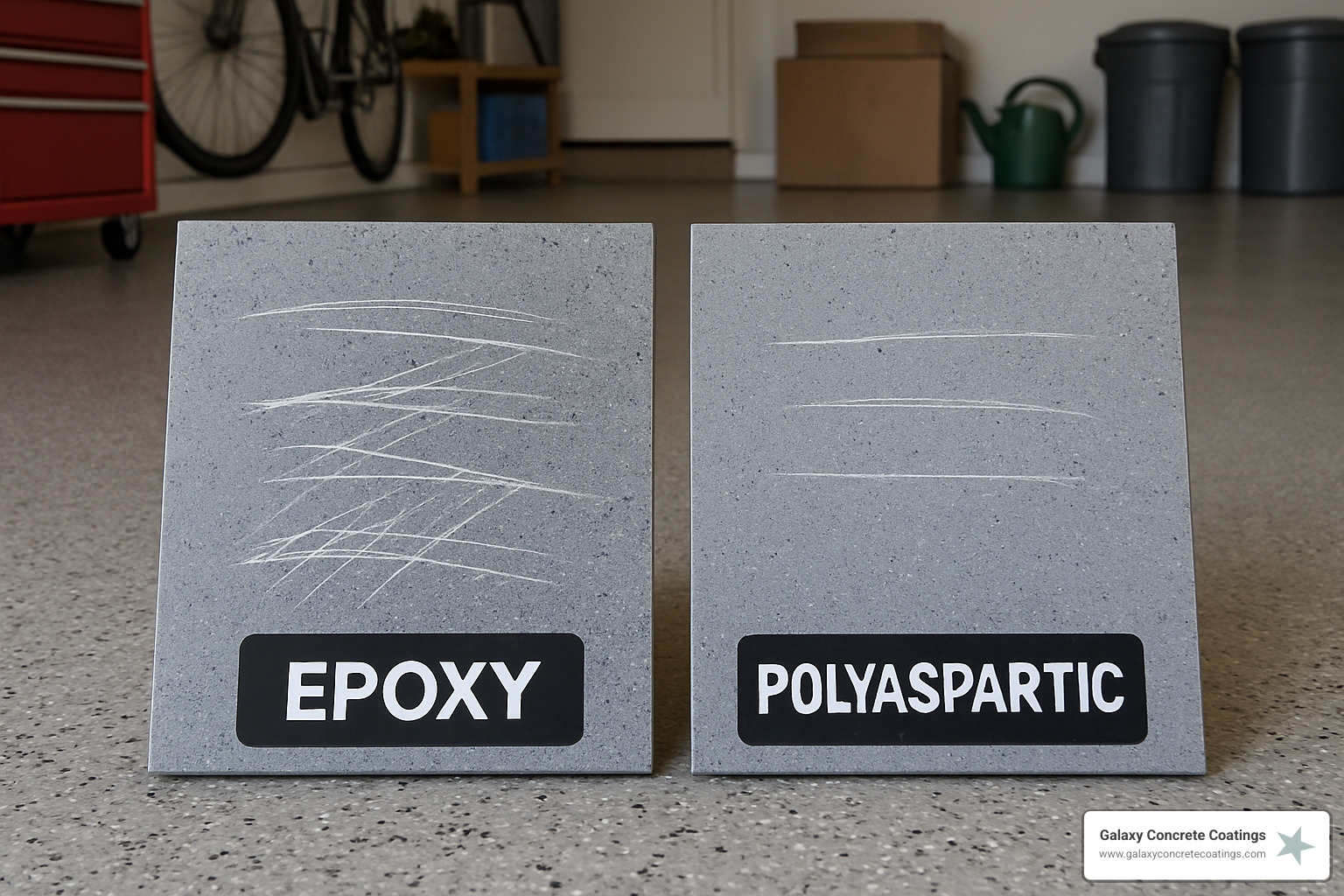 Scratch-resistance test between epoxy and polyaspartic - Garage Floor Coatings Scratch-resistance test between epoxy and polyaspartic - Garage Floor Coatings