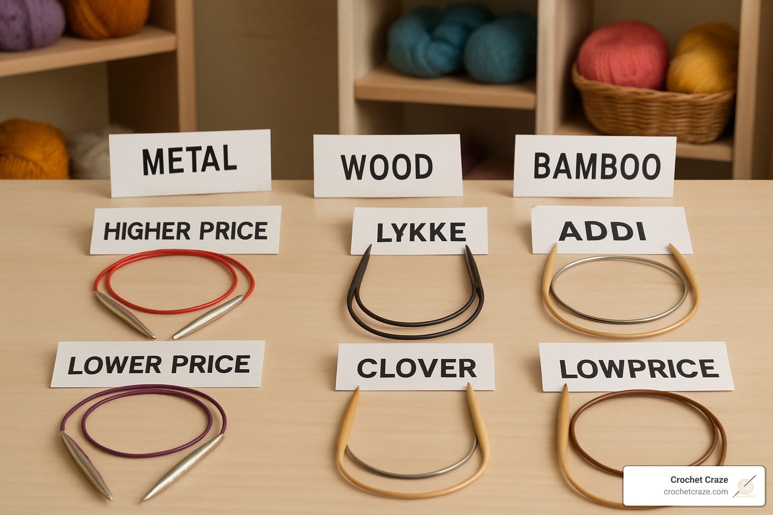 Popular circular knitting needle brands arranged by price and material type - circular knitting needle