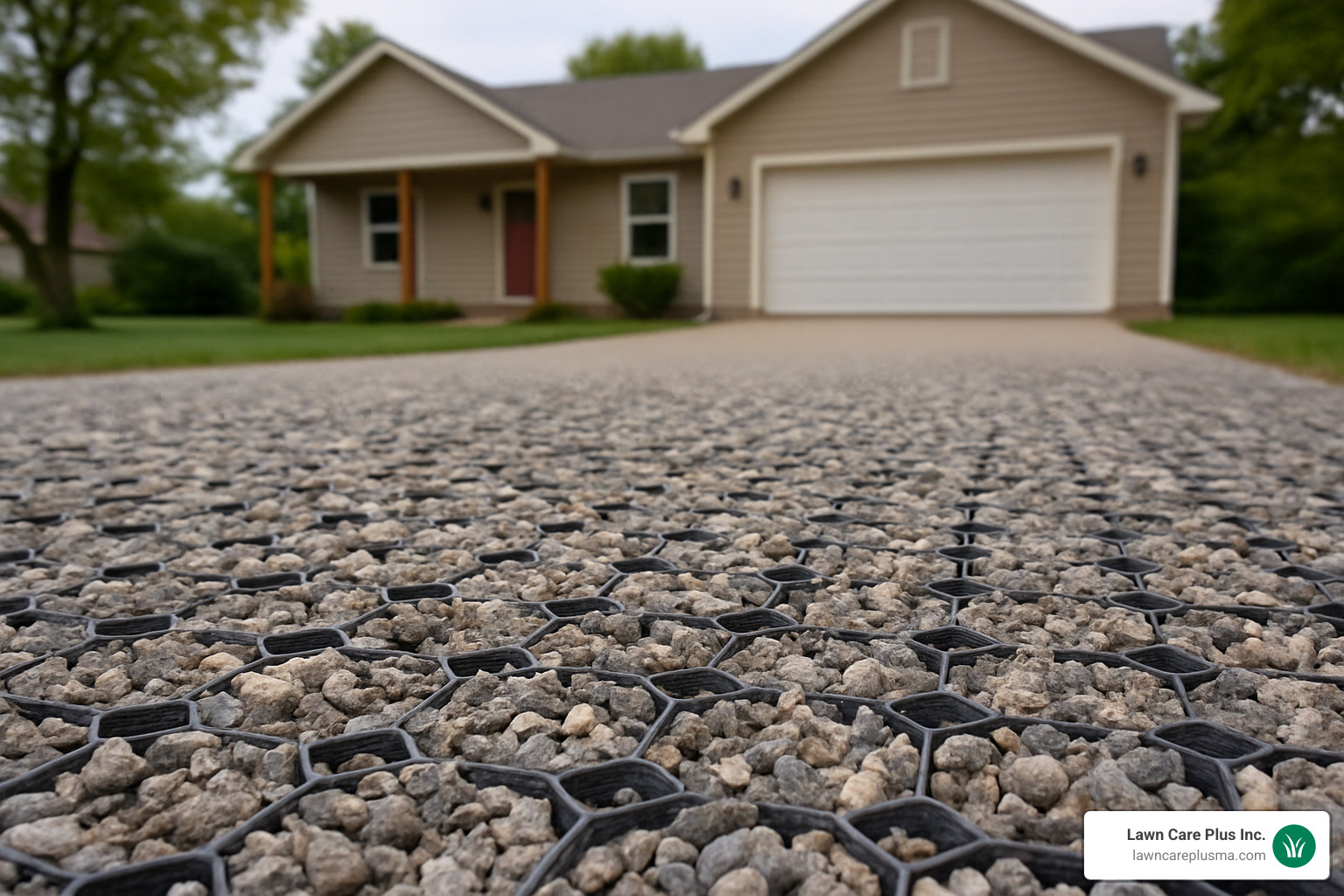 permeable paver grid system filled with gravel - driveway replacement options