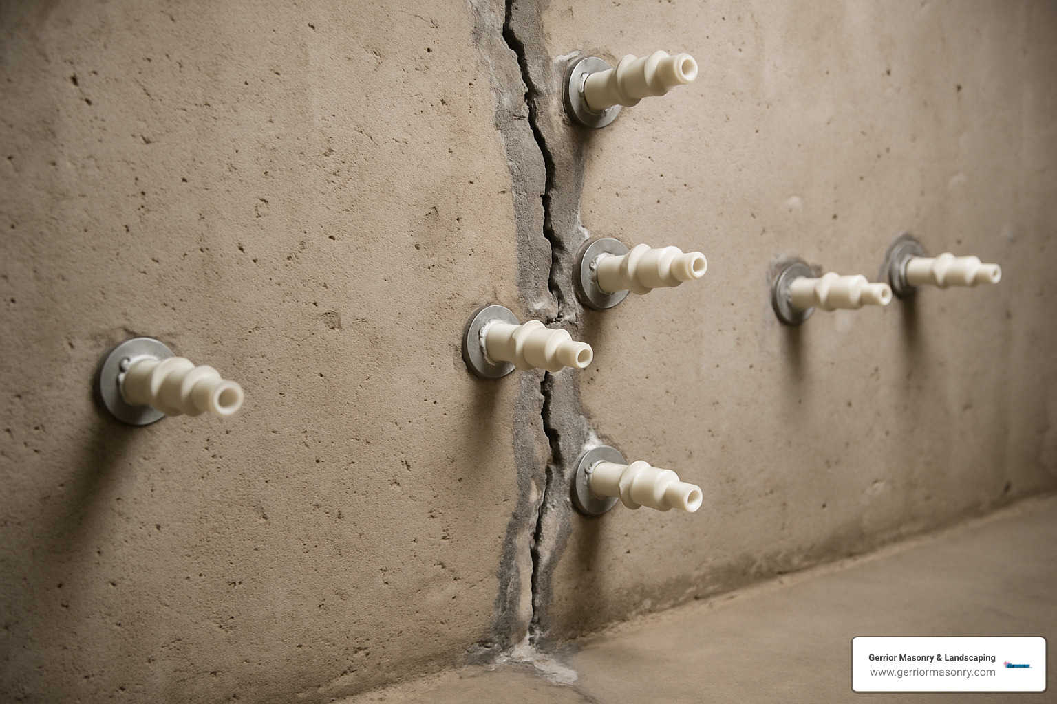 Epoxy injection ports on foundation wall - Foundation repair Andover MA