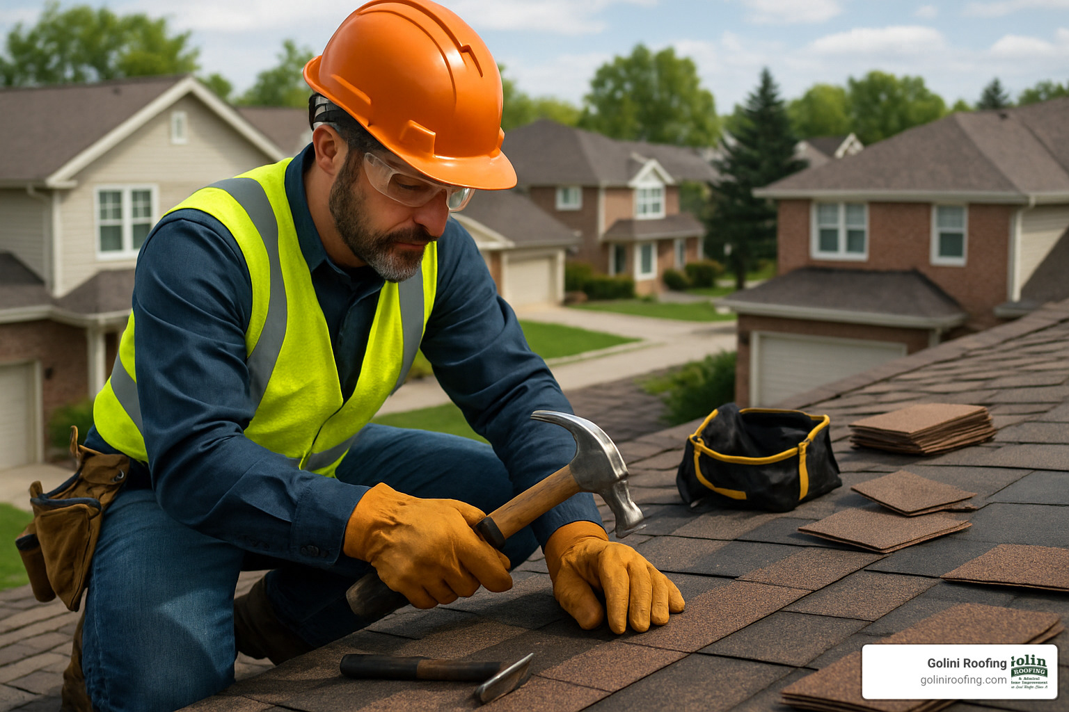roof repair contractor working on shingles - roof repair contractor