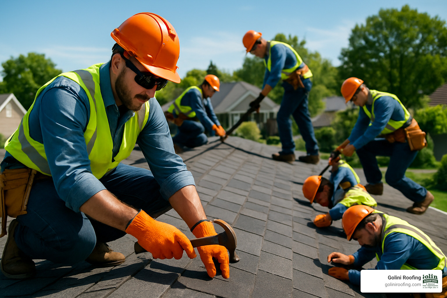 roof repair contractor team working on a residential roof - roof repair contractor