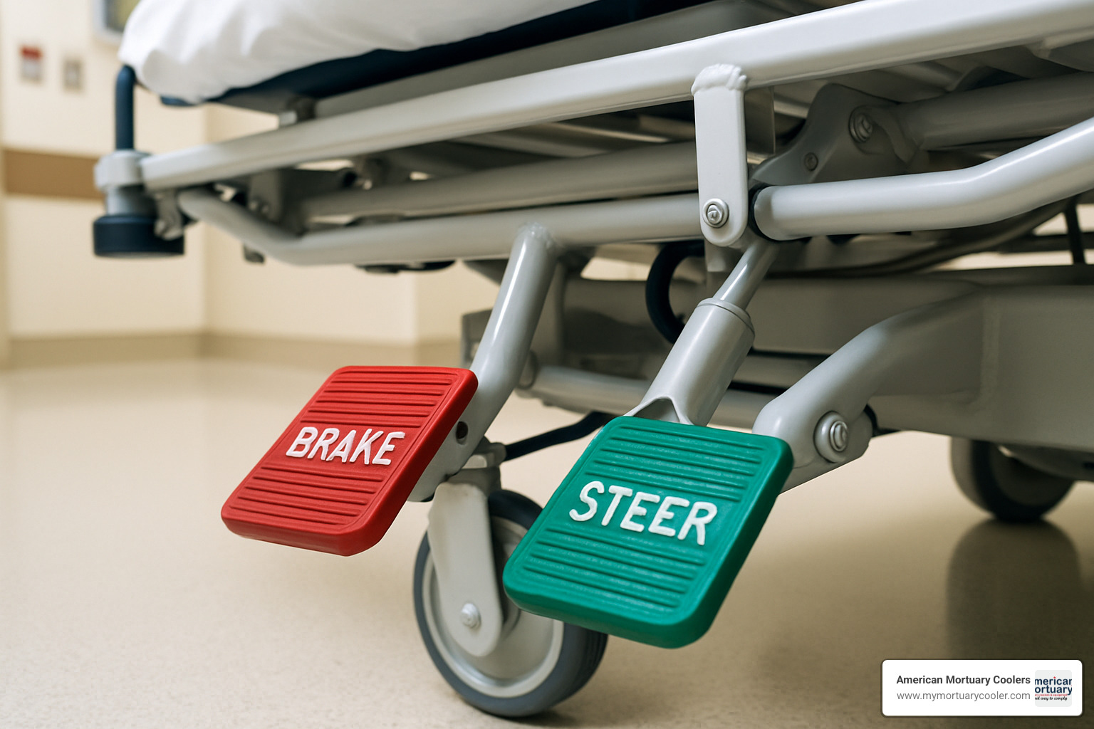 Hydraulic foot-pedal system on a modern stretcher bed - stretcher bed