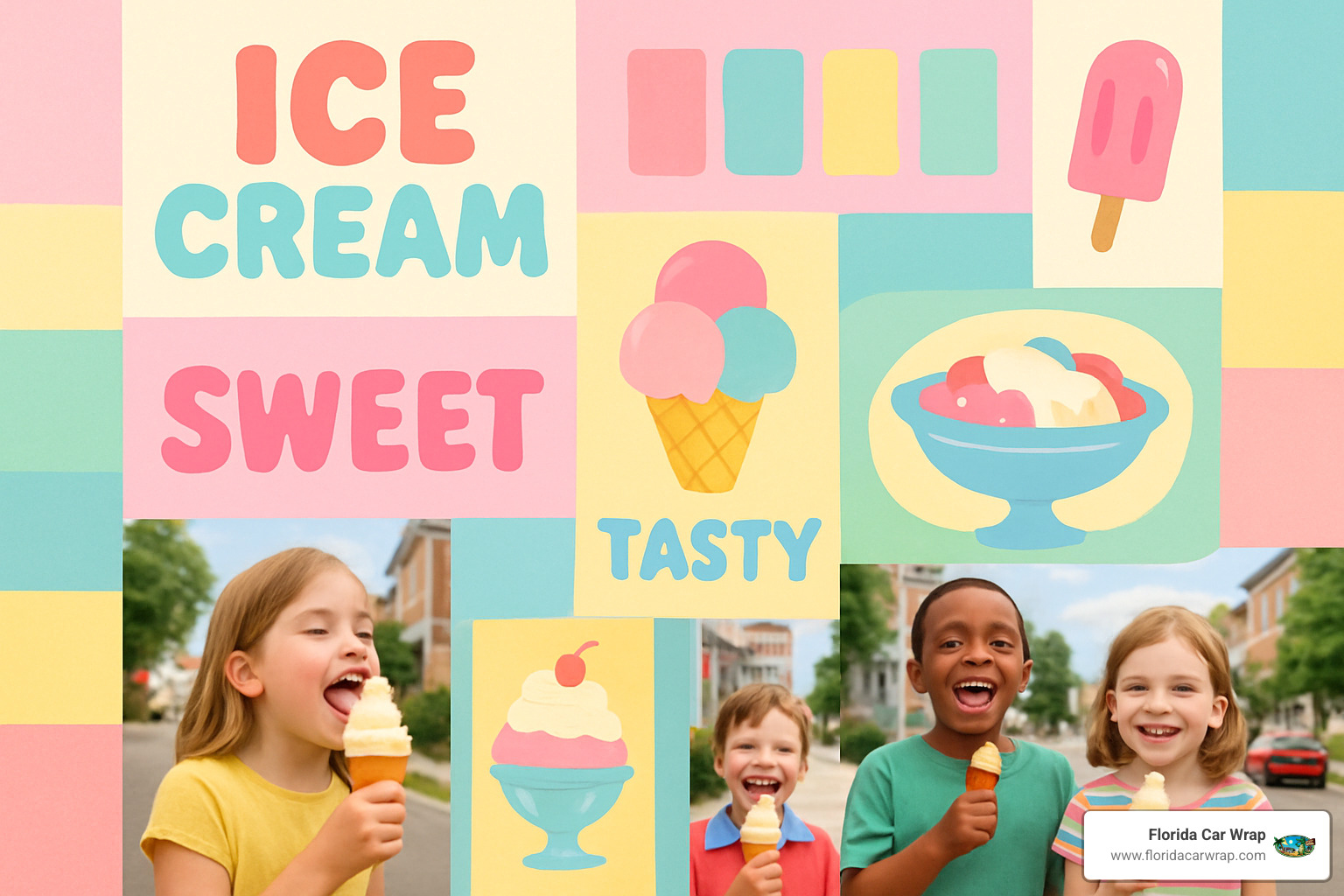 mood board with ice cream truck design elements - ice cream truck wrap