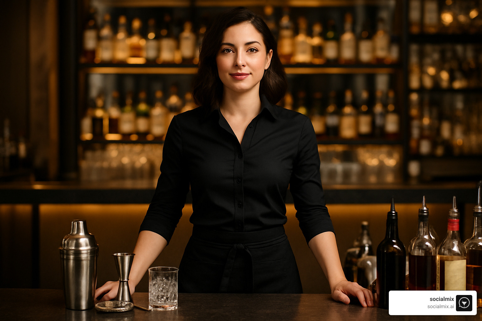 all-black bartender outfit - classy female bartender outfits