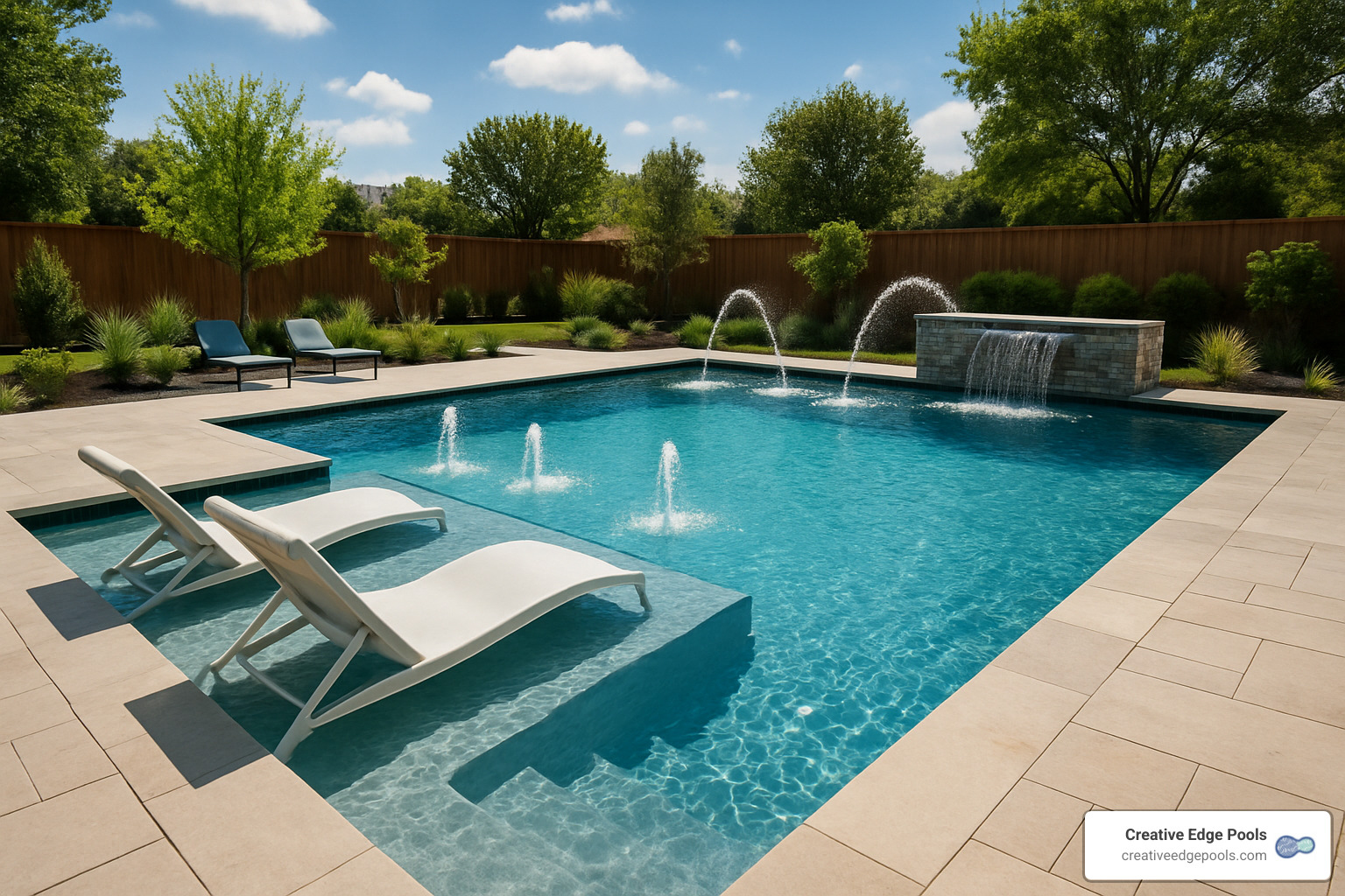 luxury gunite pool with tanning ledge and water features - convert liner pool to gunite cost