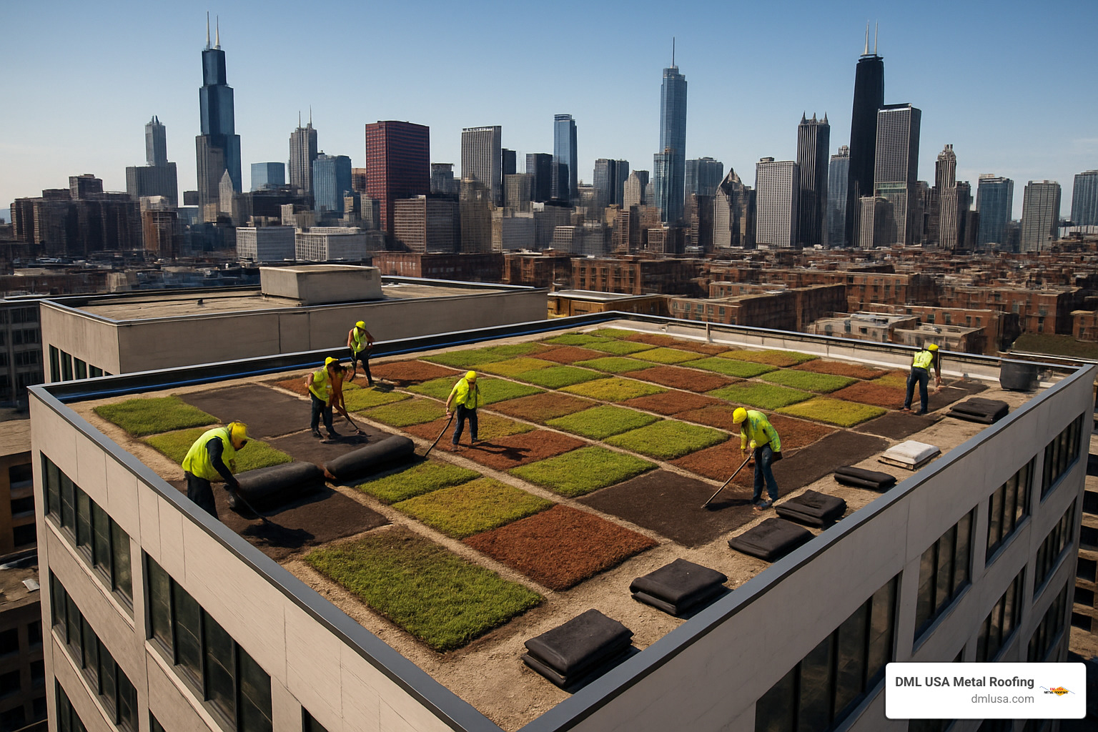 green roof installation on Chicago commercial building - commercial roofing Chicago
