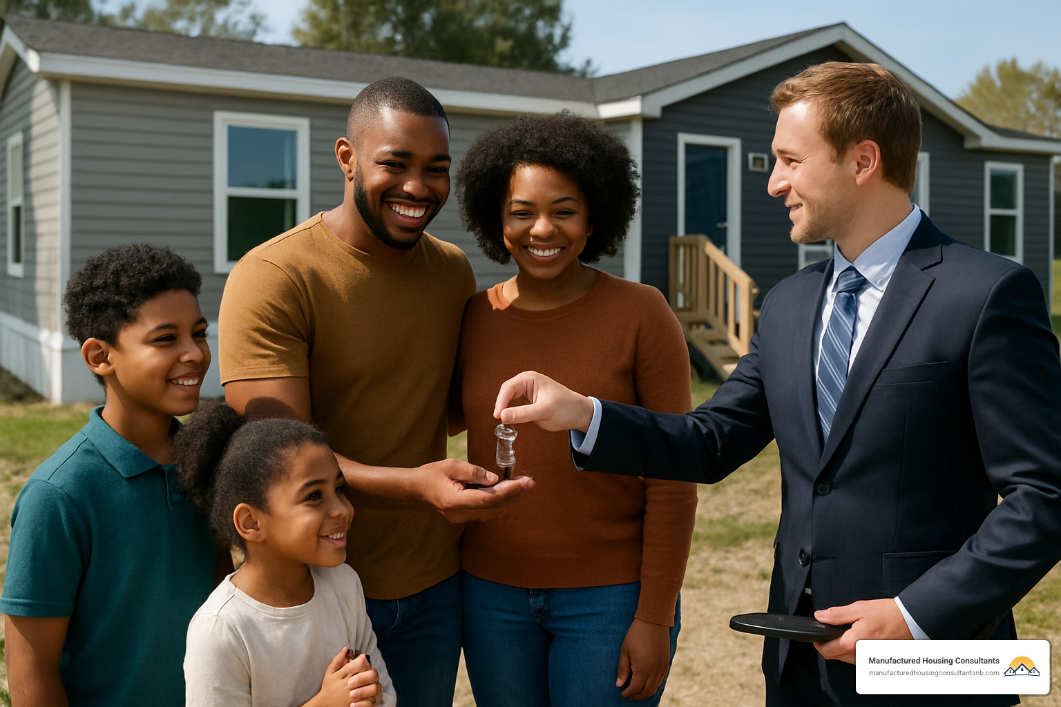 Family receiving keys to their new manufactured home - will fha finance a manufactured home