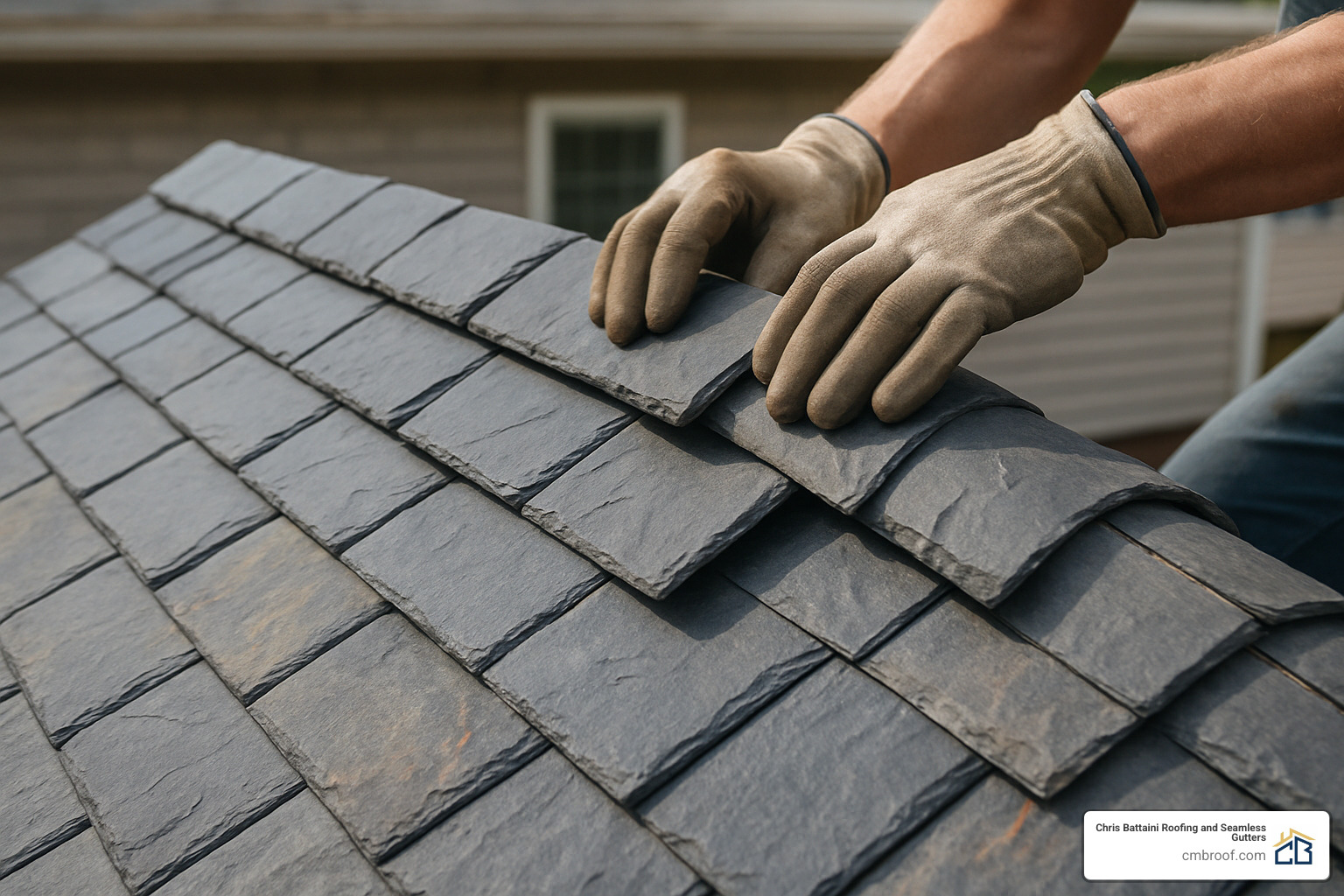 patterned slate ridge installation - roof shingles