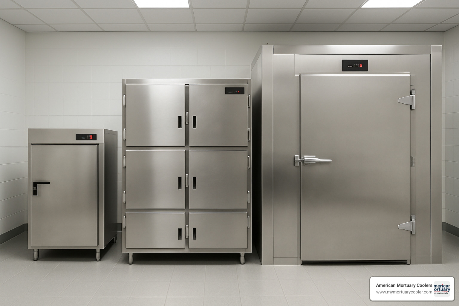 Various types of morgue refrigerators including single-body, multi-body and walk-in systems - morgue refrigerator for sale