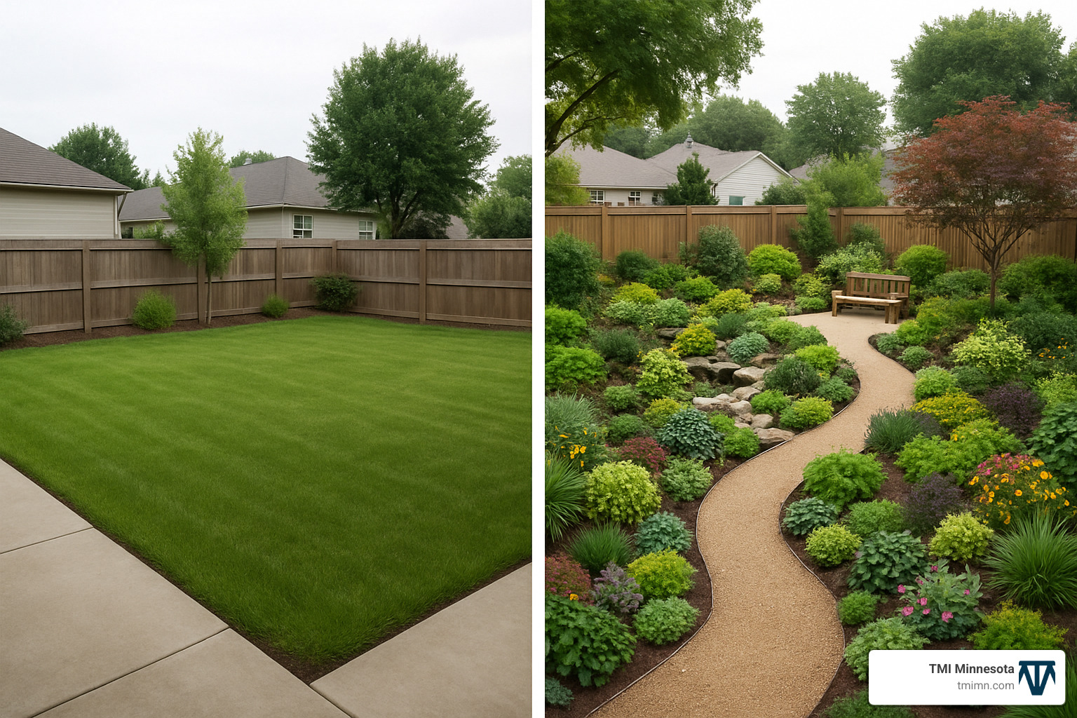 Before and after change of a backyard garden design - bespoke garden designs