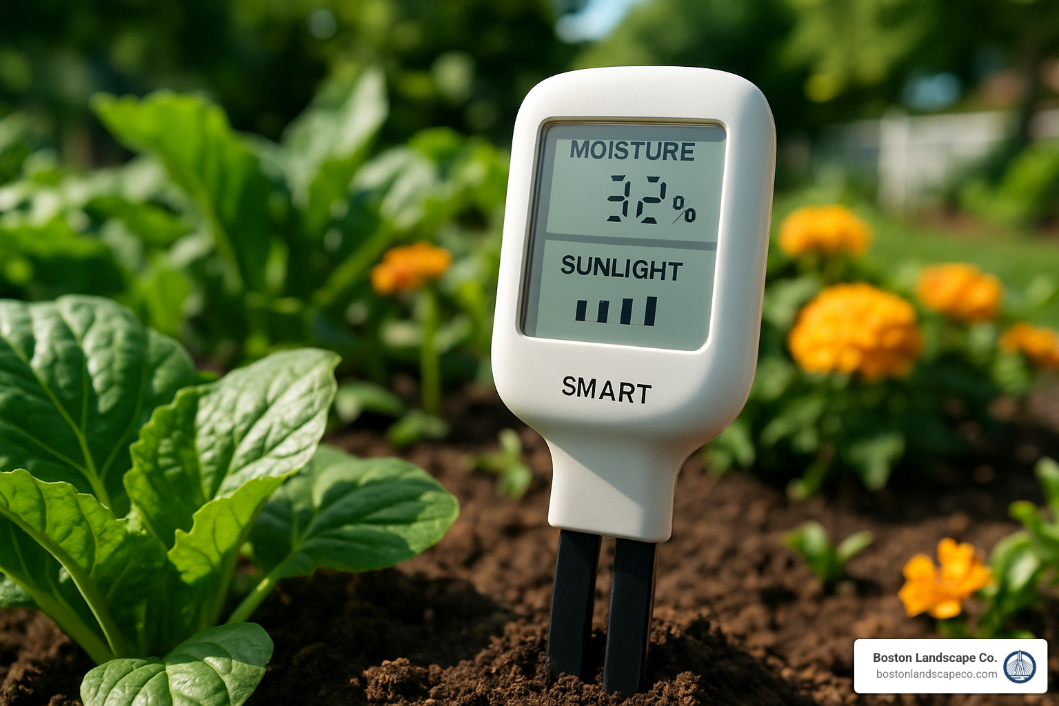 smart garden sensor monitoring soil moisture and sunlight - backyard garden ideas