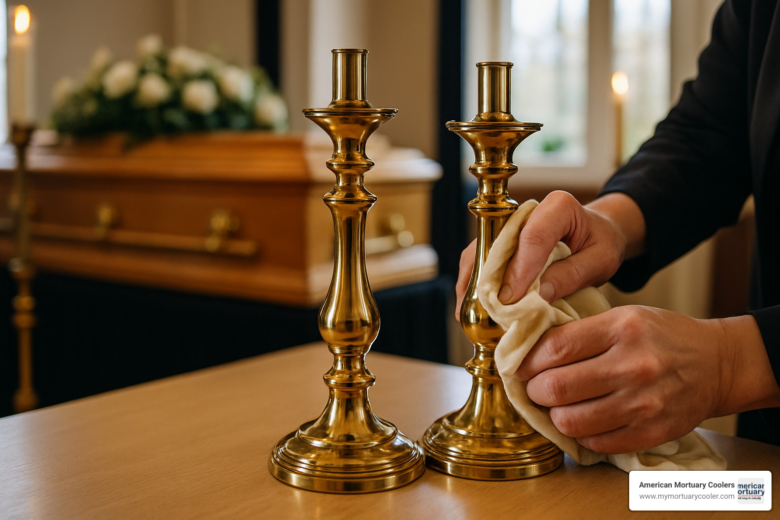 brass funeral candlesticks being polished - funeral candlesticks