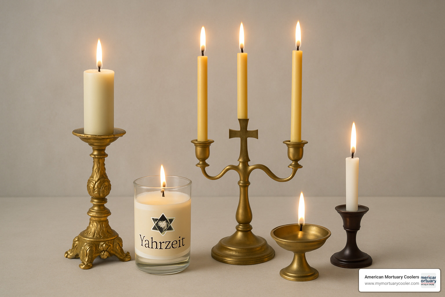 Variety of religious funeral candlesticks from different faith traditions - funeral candlesticks