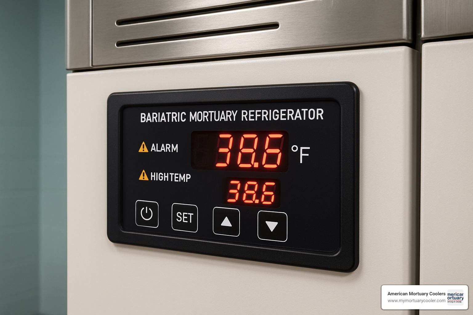 digital control panel of a modern bariatric mortuary refrigerator - bariatric mortuary fridge