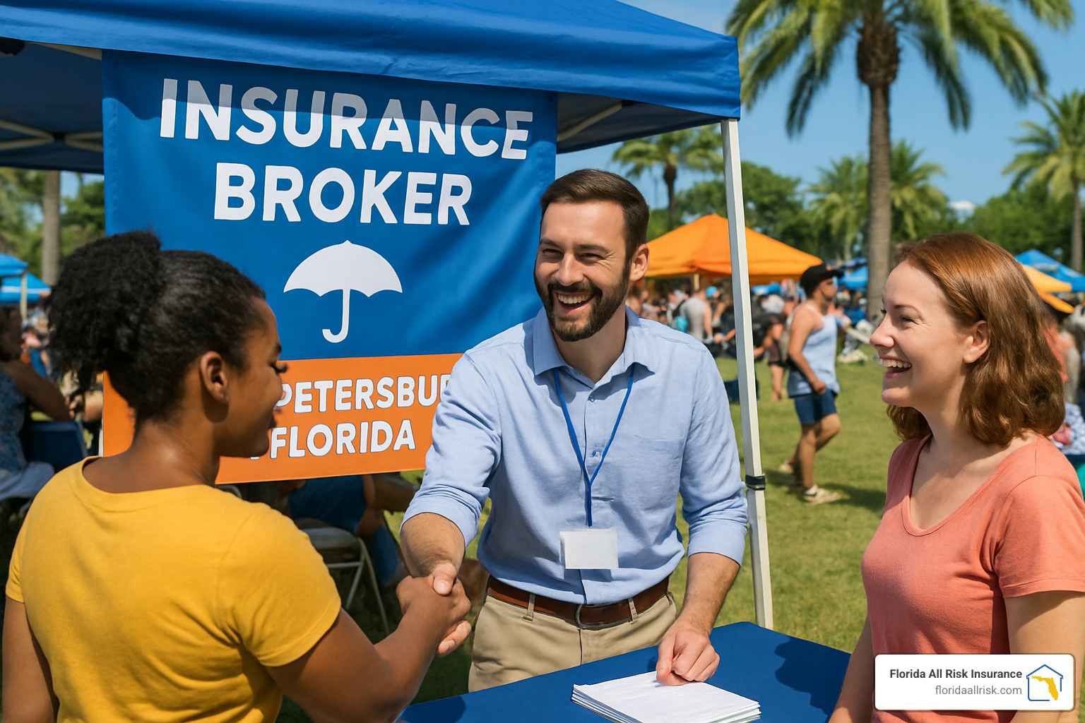insurance broker at St. Pete festival engaging with local community - Car insurance broker St Petersburg FL
