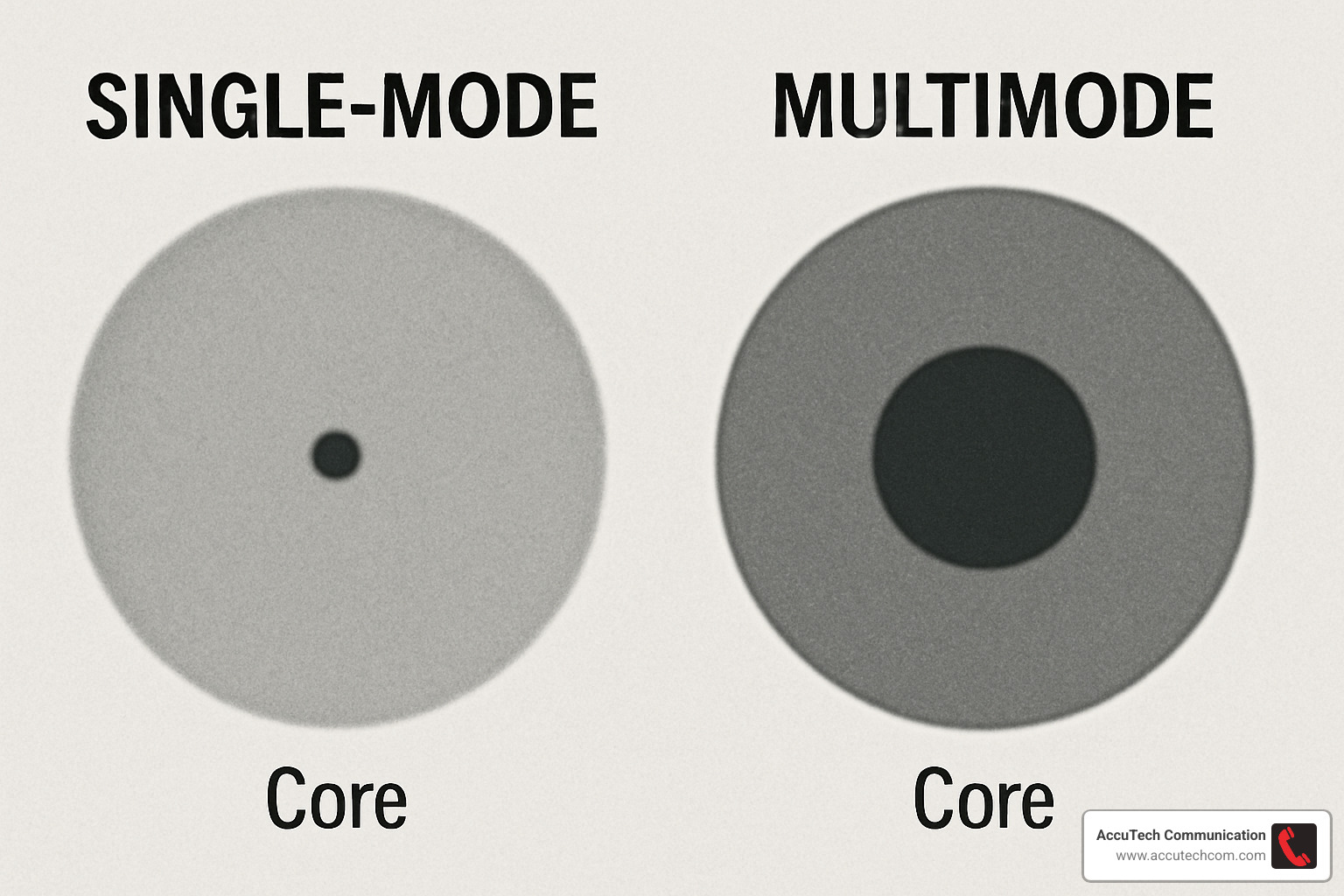 microscope view comparing single-mode and multimode fiber cores - what does fiber optic cable look like
