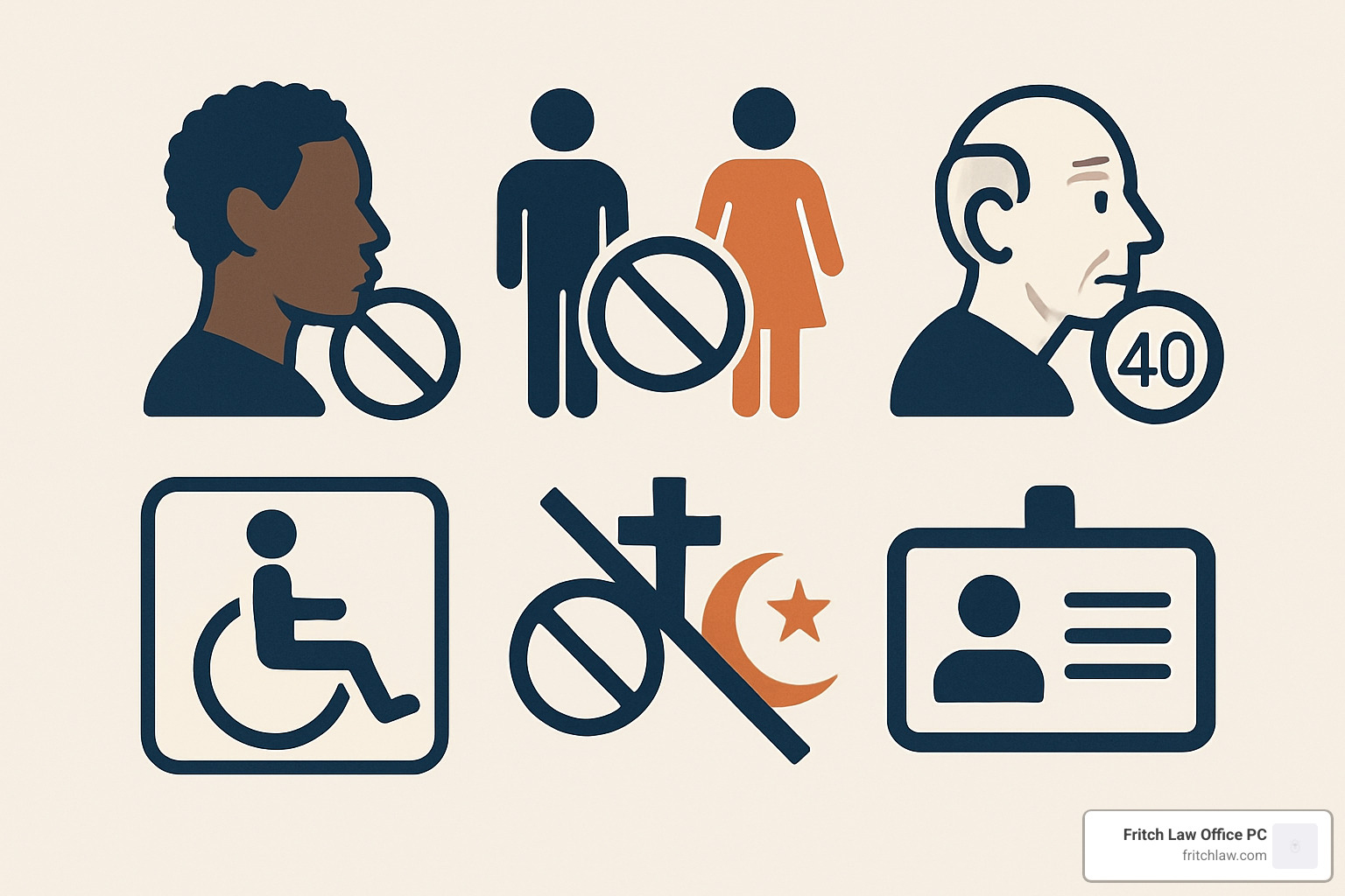 common workplace discrimination and harassment icons showing protected characteristics - employment law services