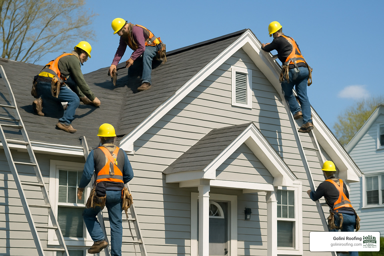 roofing crew installing new roof in billerica - roof installation billerica ma