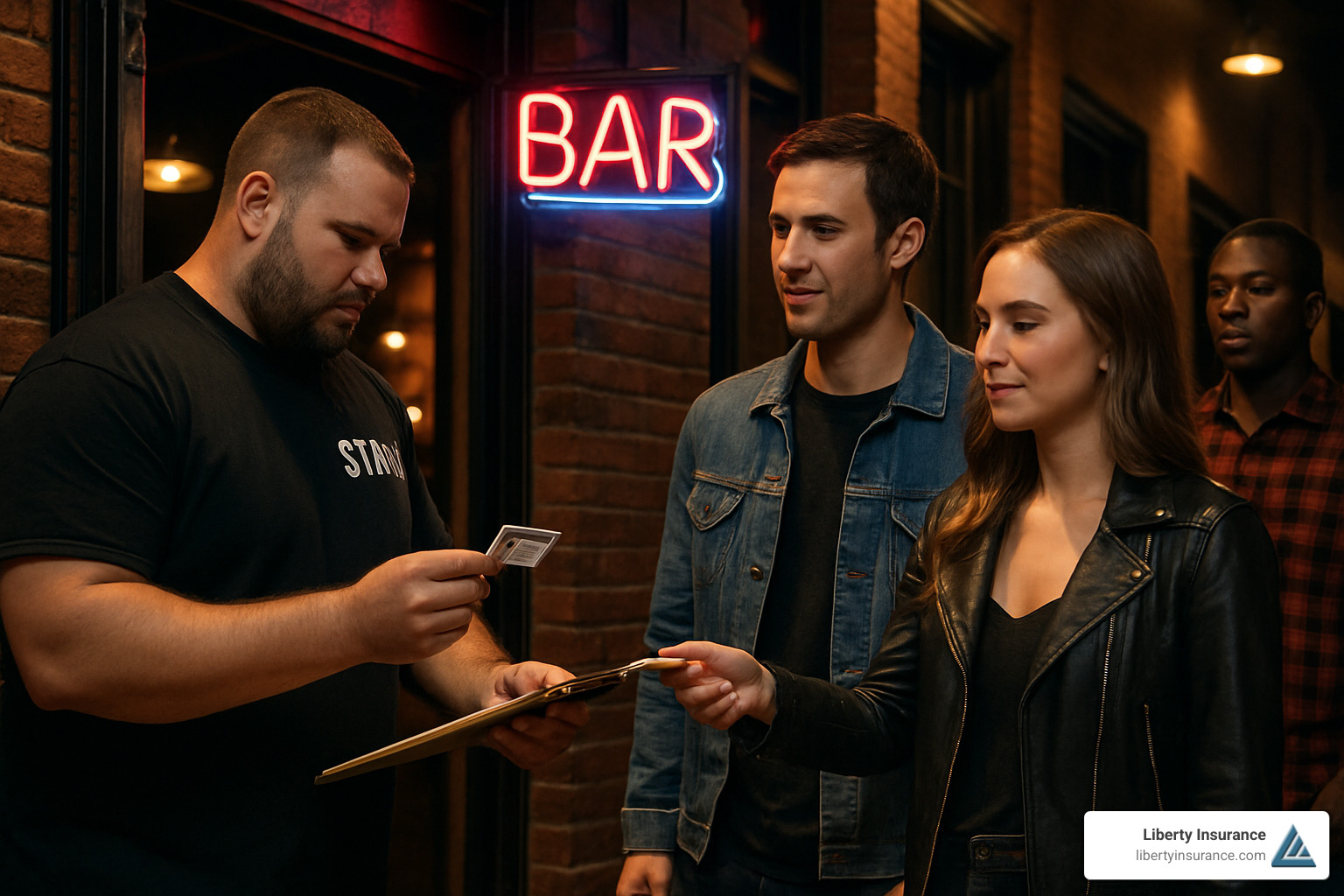 Bar staff checking IDs at entrance - how much does liquor liability insurance cost