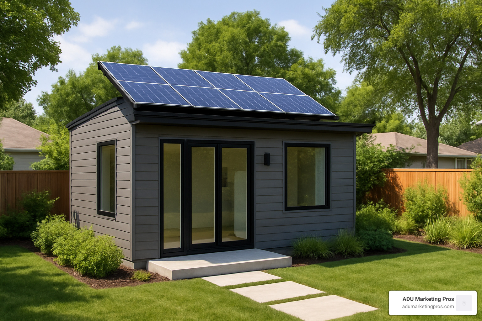 detached energy-efficient ADU with solar panels - Energy-efficient ADU