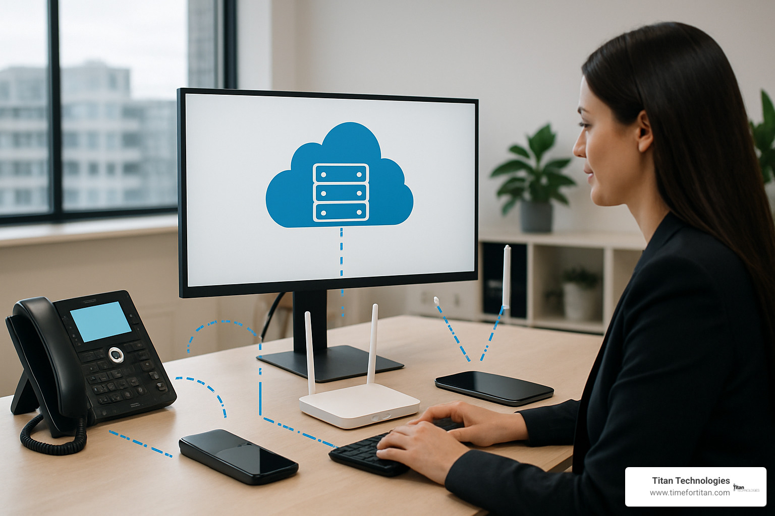 VoIP system components showing phones, routers, cloud servers and mobile devices - VoIP solutions New Jersey