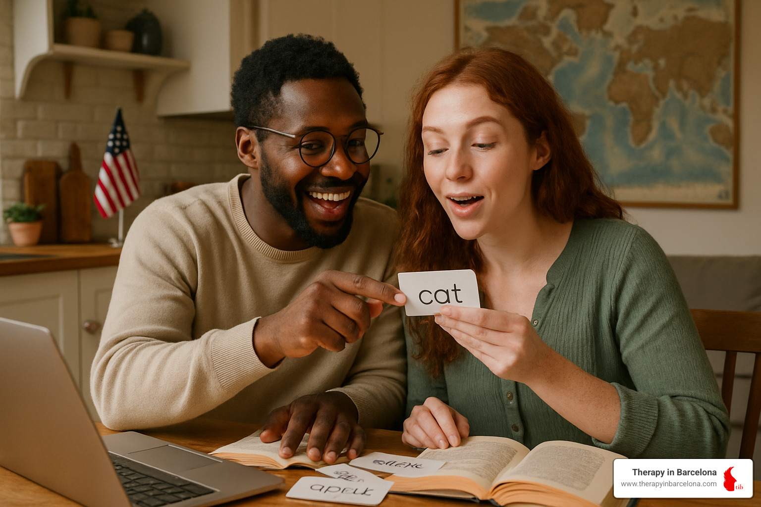 couple practicing language learning together - expat relationship support