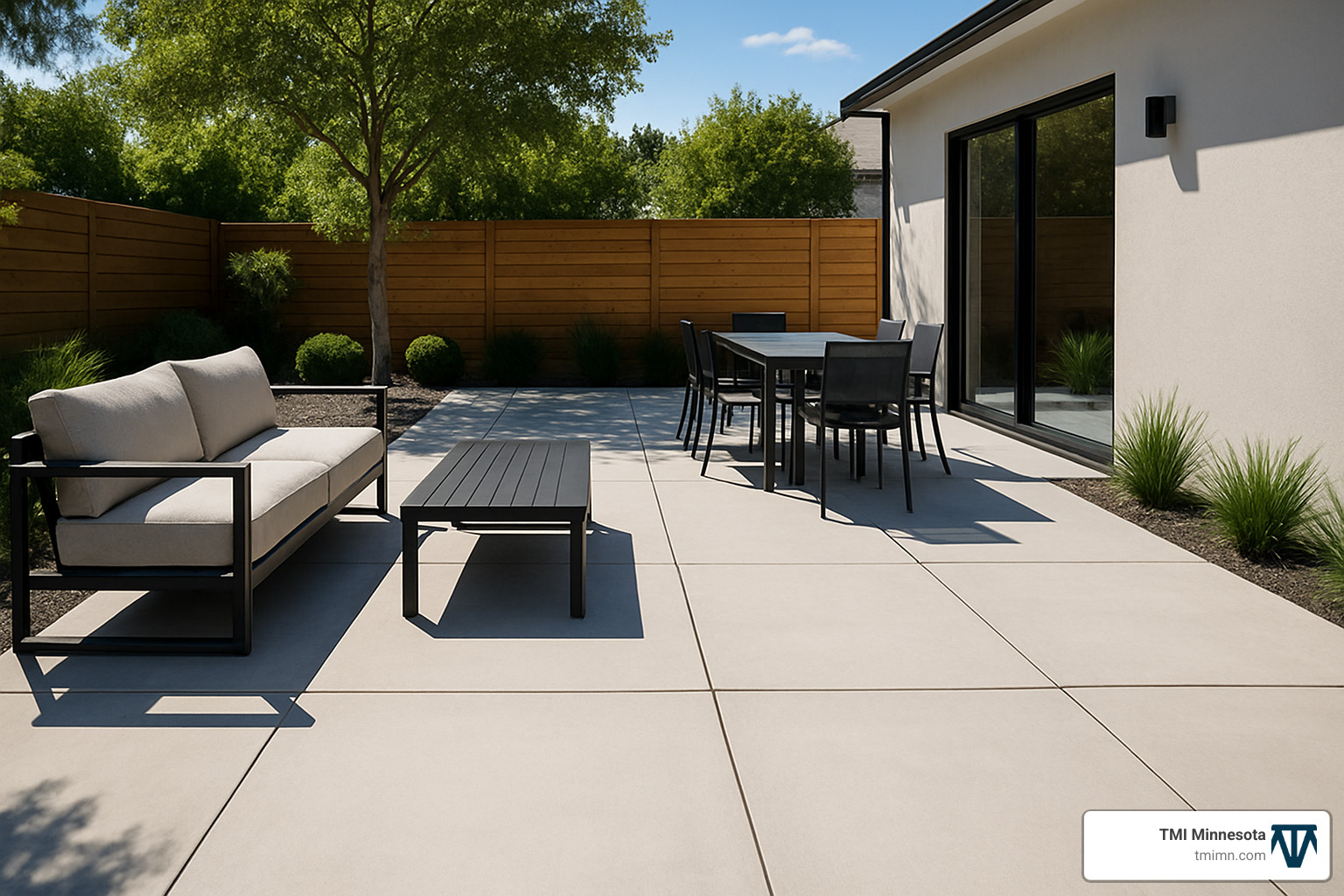 modern concrete patio with large format slabs - Backyard patio ideas