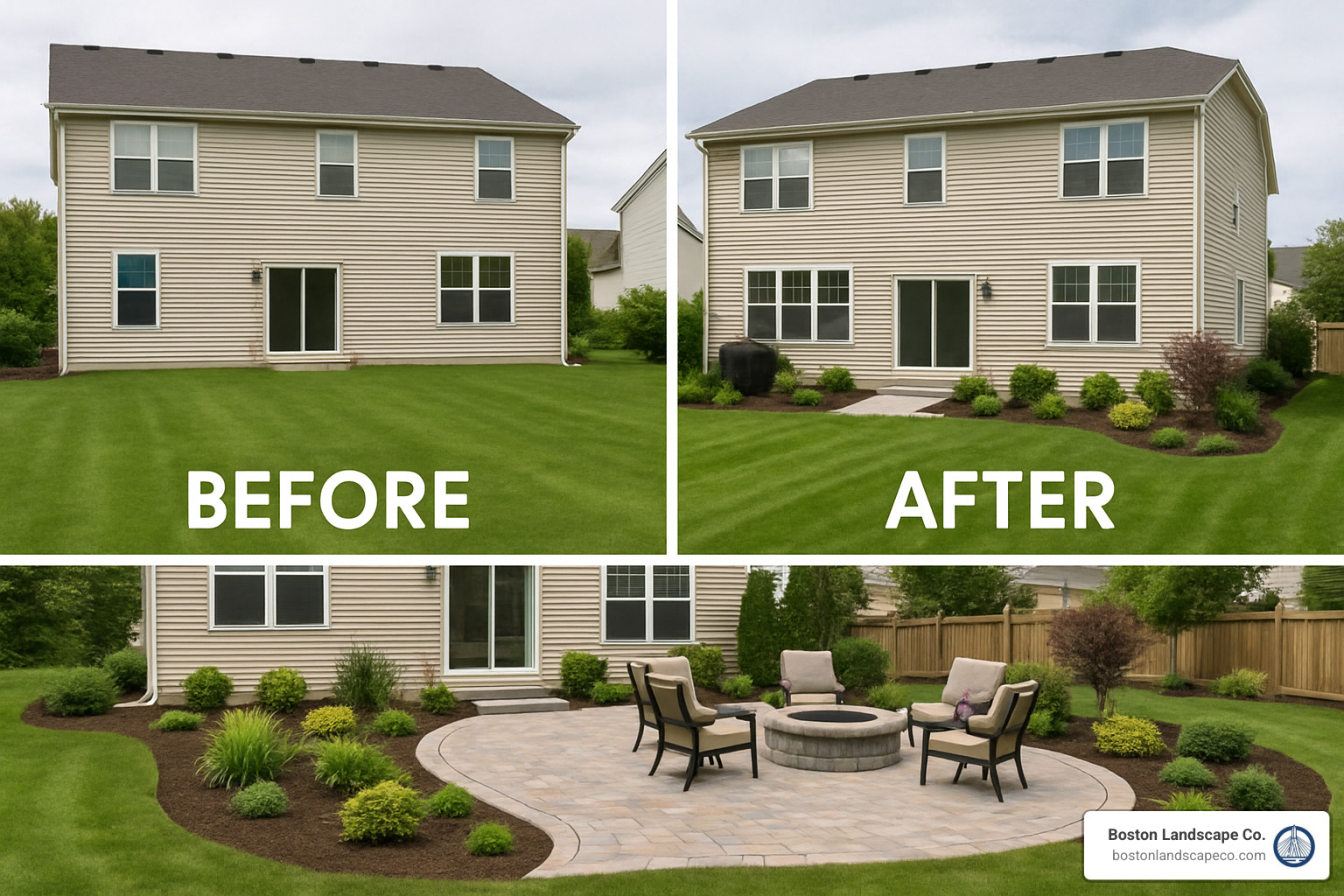 before and after of a stone patio installation - Stone patio contractors