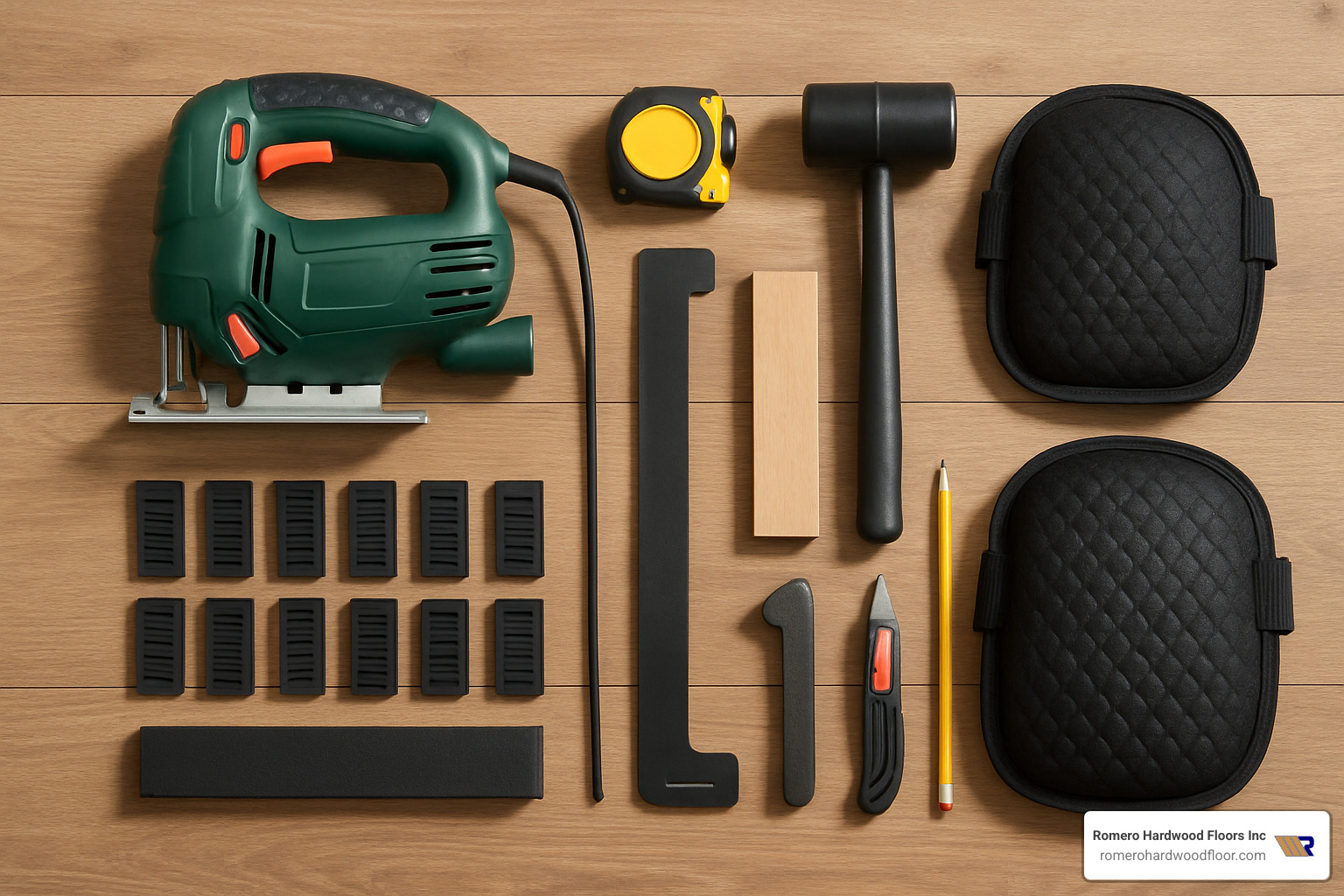 DIY floating floor installation tool kit layout - cheap floating flooring
