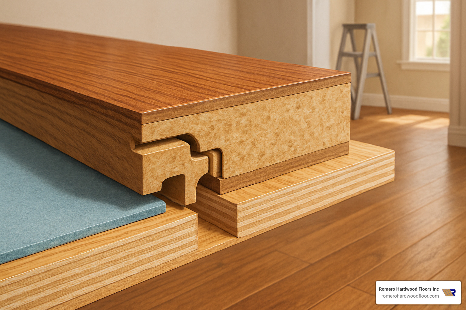 cross-section of floating floor plank showing click-lock edges - cheap floating flooring
