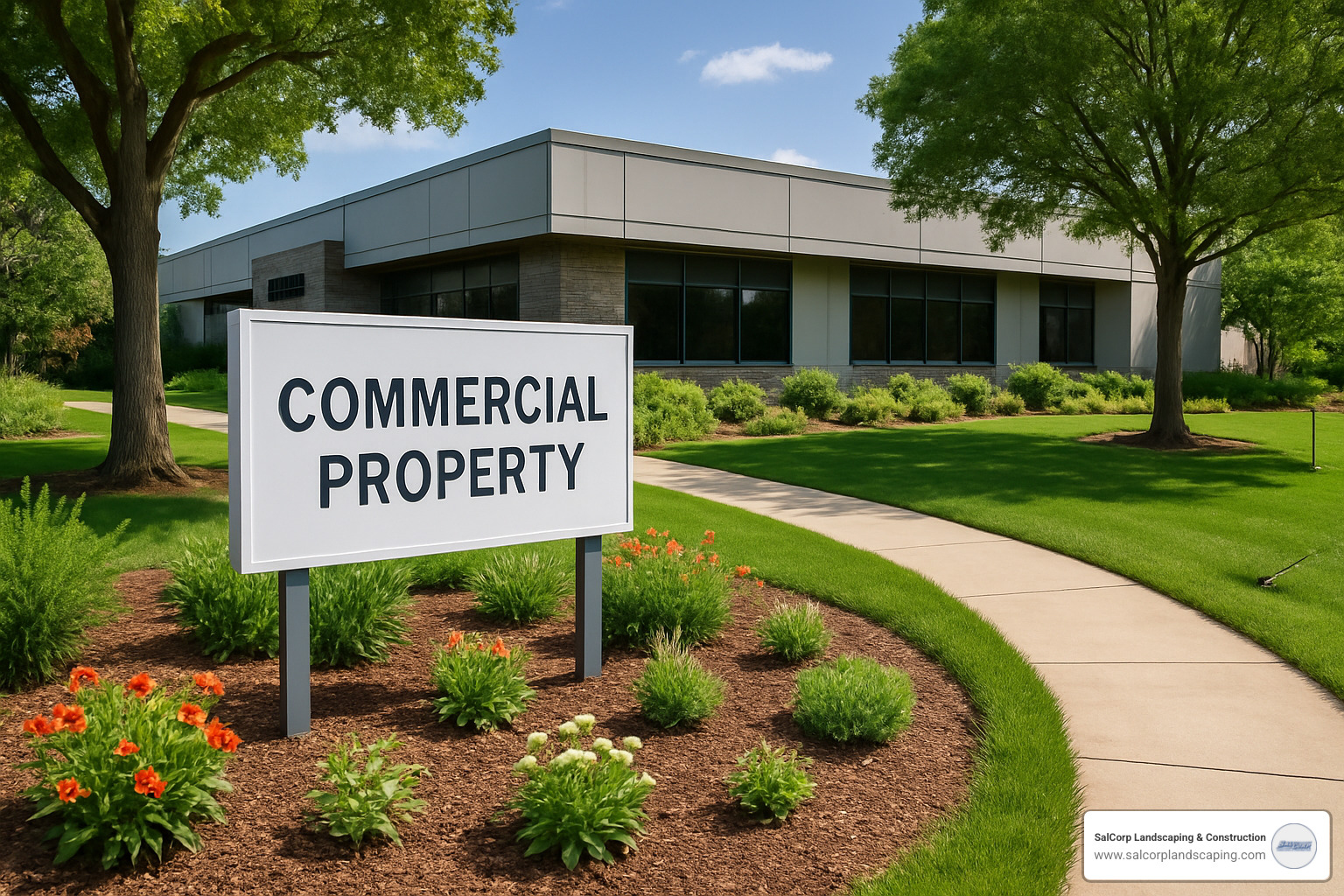 commercial property with sustainable landscaping - commercial lawn care