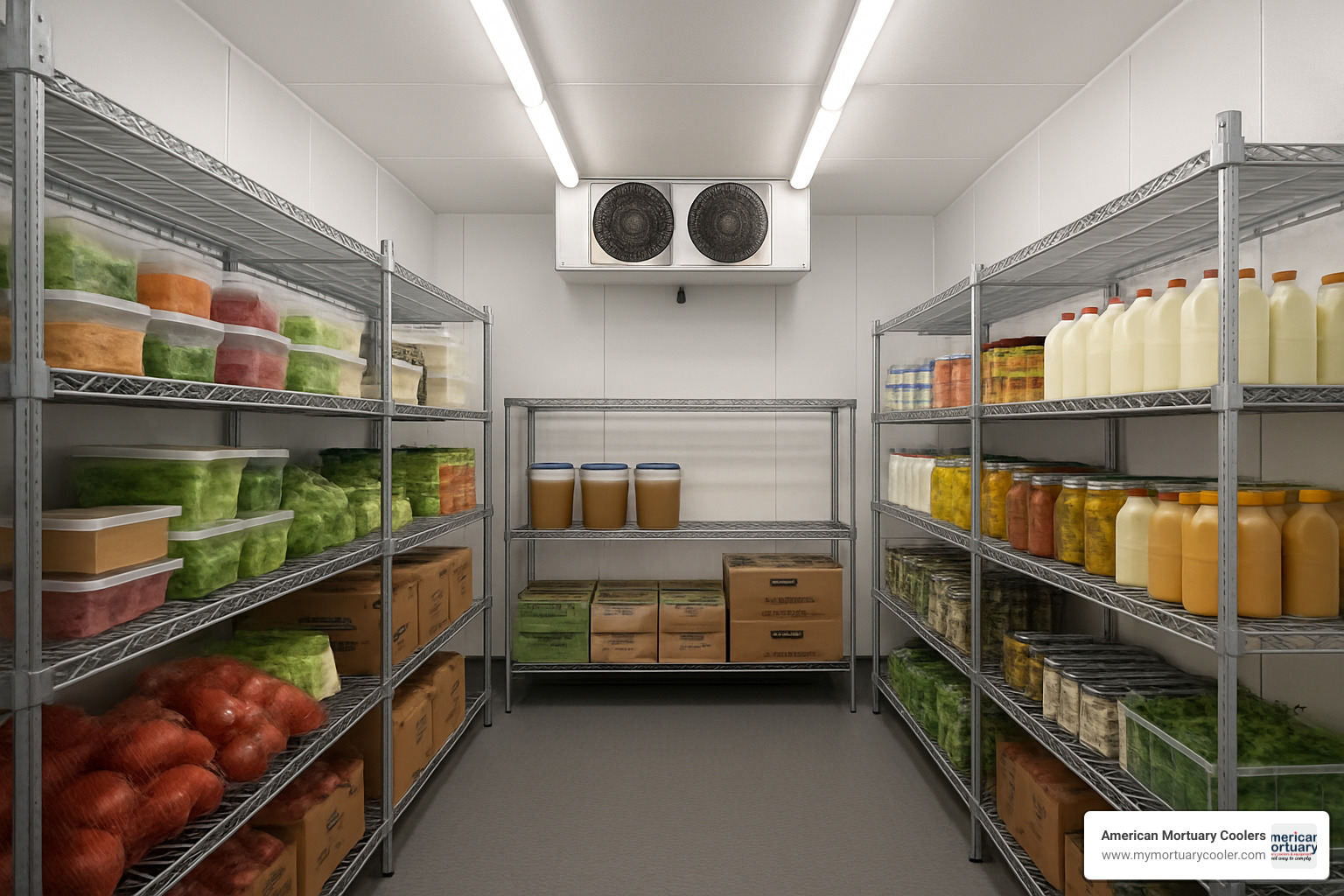 Interior of ColdFusion Pro walk in fridge with shelving and organized storage - walk in fridge