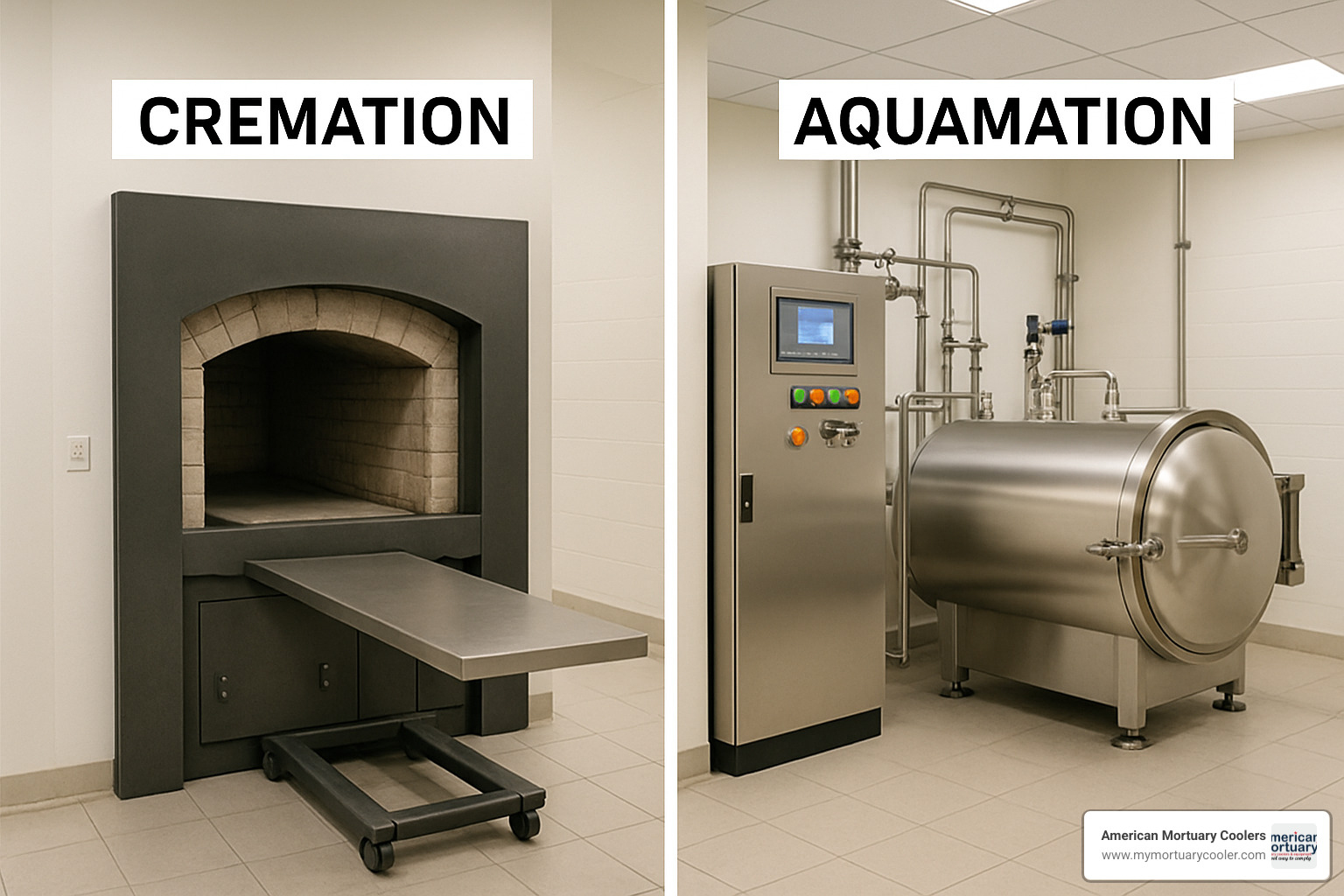 Comparison of different cremation technologies including traditional retorts and aquamation systems - crematory equipment cost