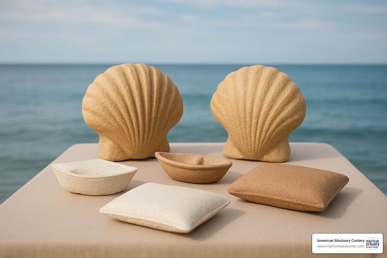 Various biodegradable urns for water burial including shell shapes, boat designs, and pillow styles - biodegradable urns for scattering ashes at sea