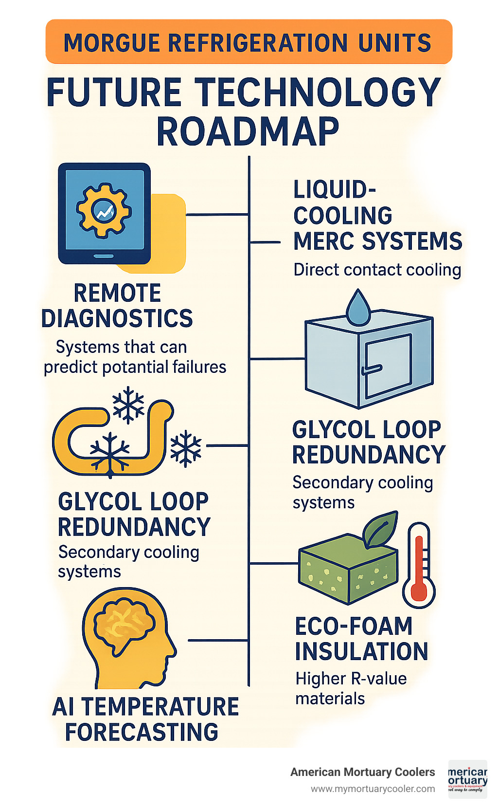 Infographic showing future technology roadmap for morgue refrigeration units - morgue refrigeration units infographic 