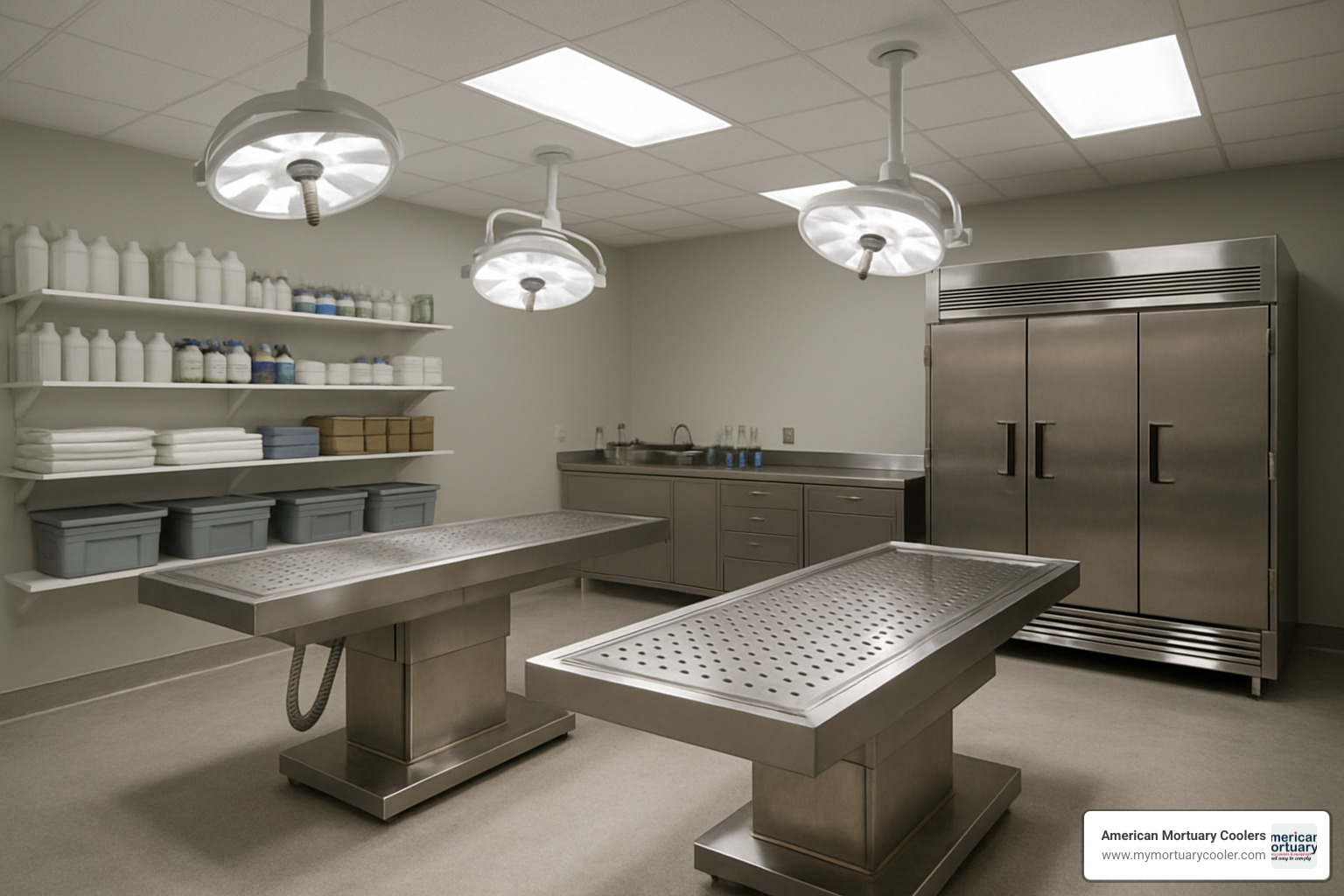 funeral prep room with modern equipment - funeral supply company