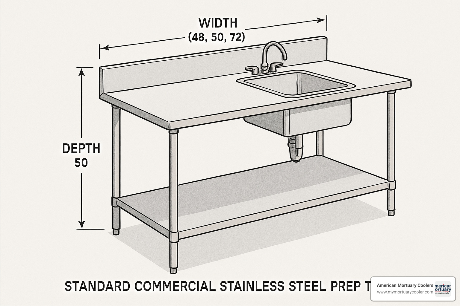 diagram showing standard prep table with sink dimensions - prep table with sink