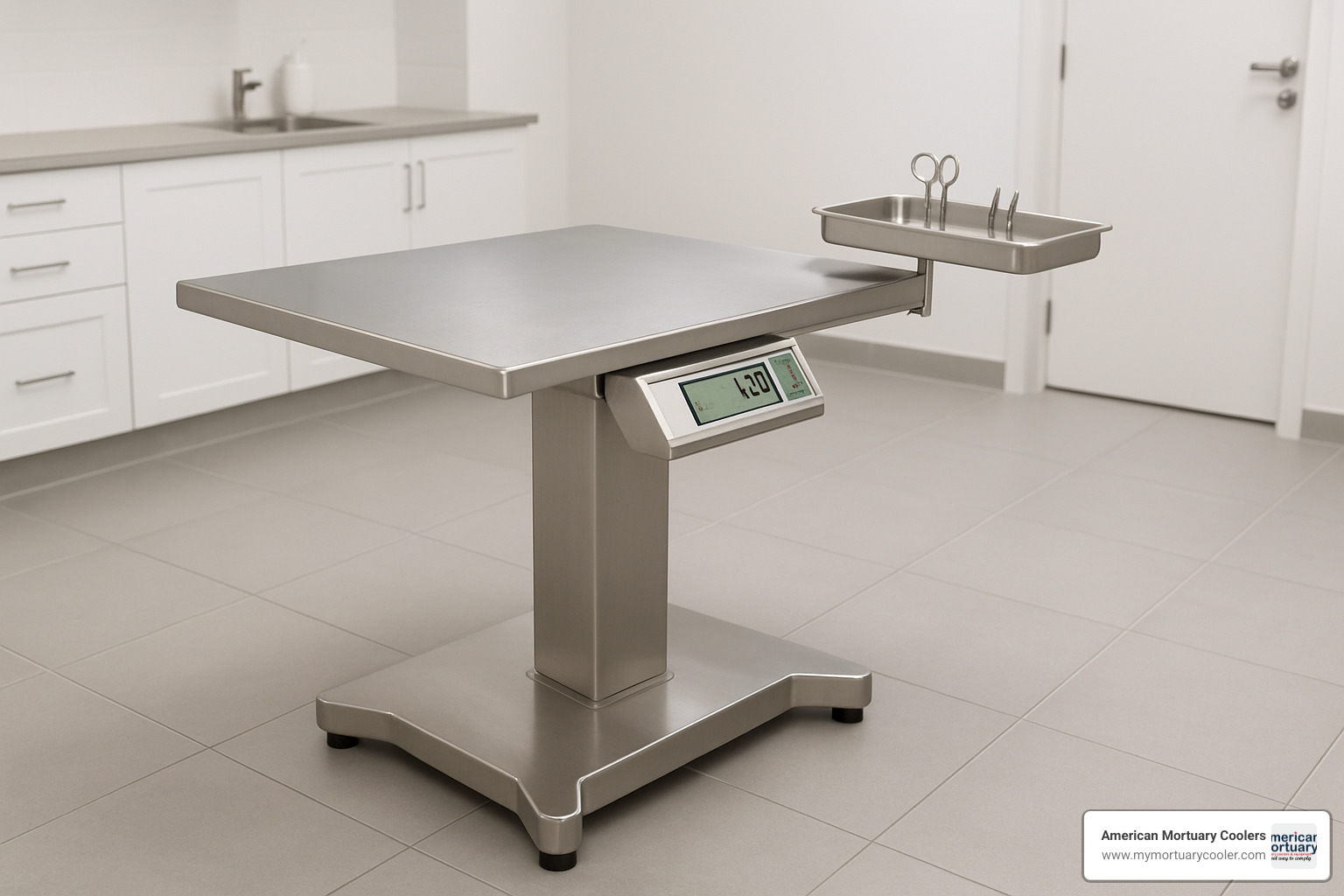 Stainless steel veterinary exam table with integrated scale and tool tray - vet exam table