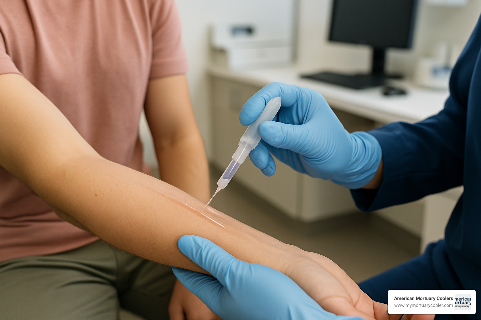 medical professional applying skin sealant to patient - skin sealz