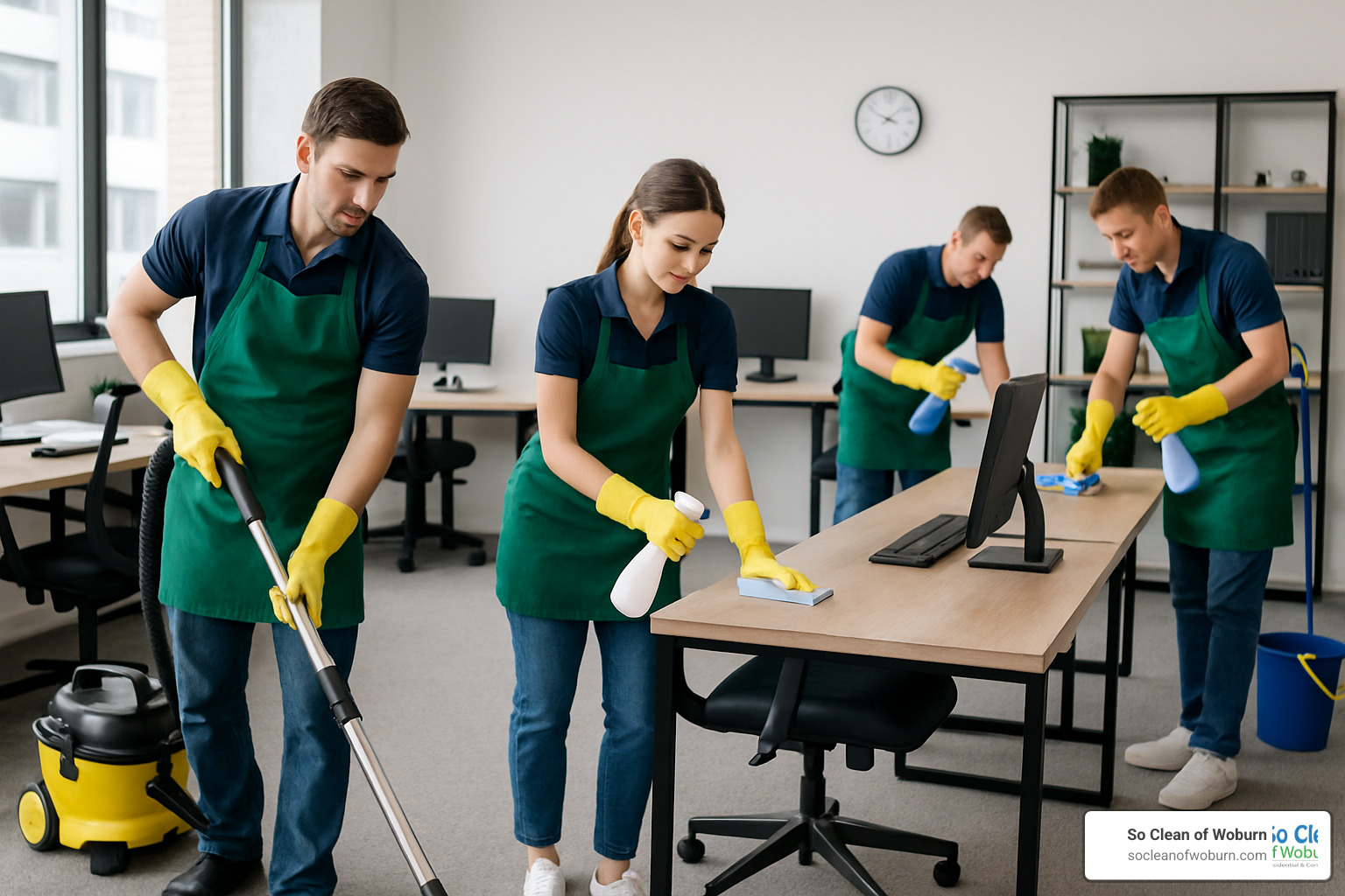 professional janitorial team cleaning an office space - Janitorial services near me