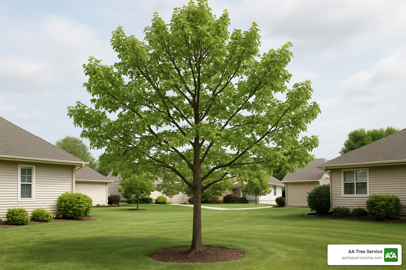 Tree with proper structural pruning showing strong central leader - broken trees
