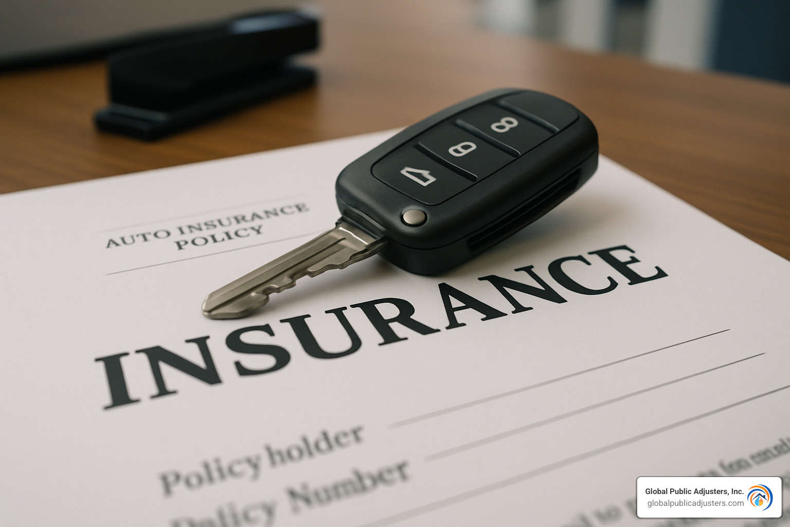 Insurance policy document with car keys - auto hail damage