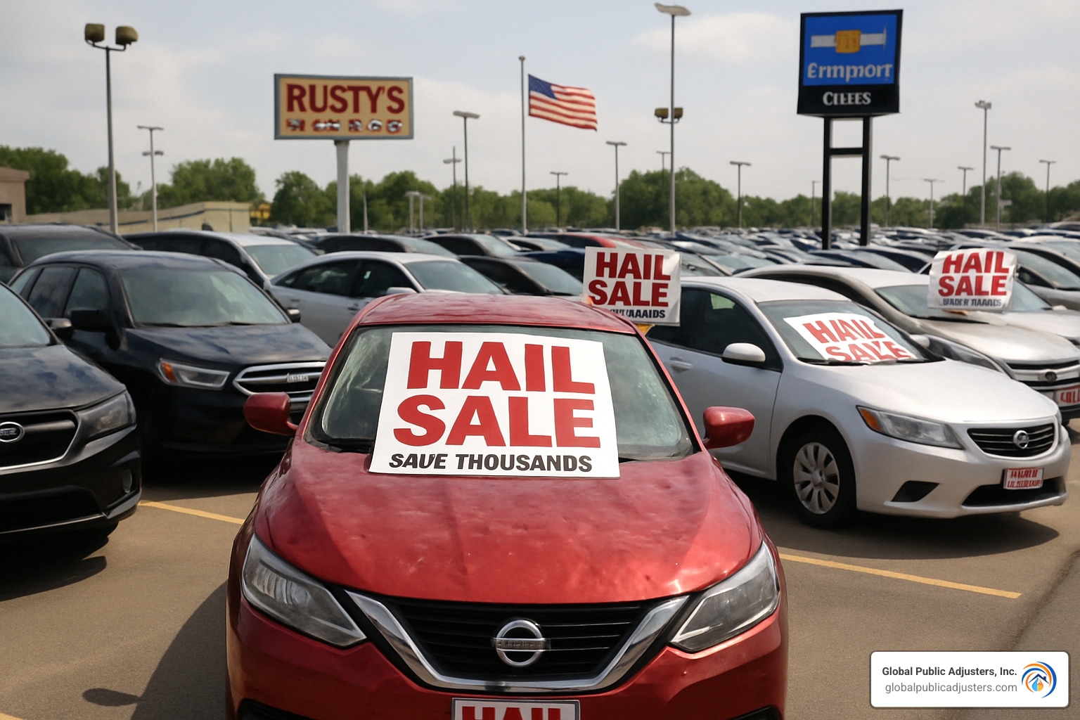Car lot with discounted hail-damaged vehicles - auto hail damage