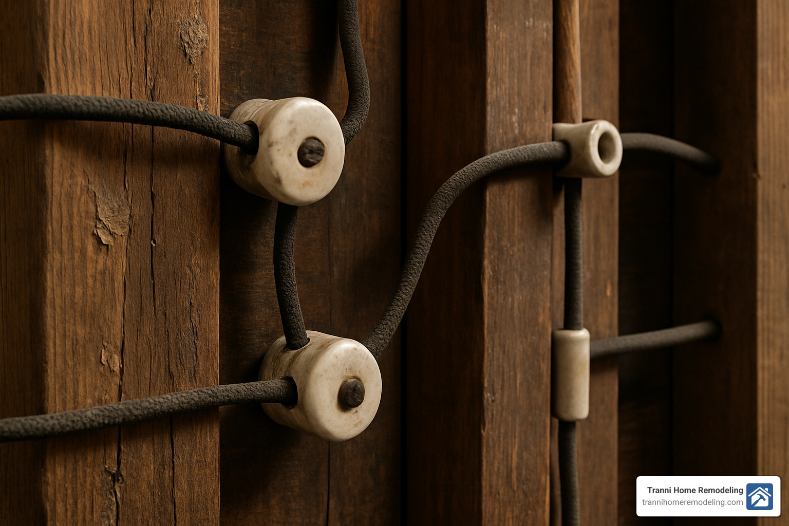 knob and tube wiring close up - upgrading electrical in old home
