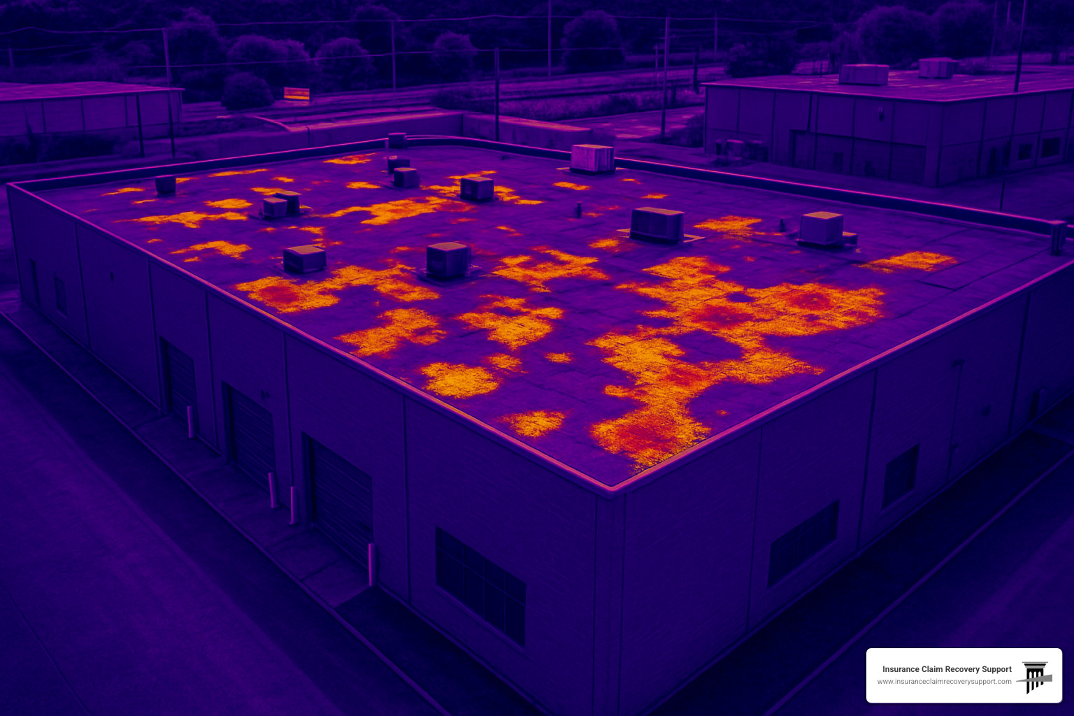 infrared scan showing hidden roof moisture damage - industrial property claims